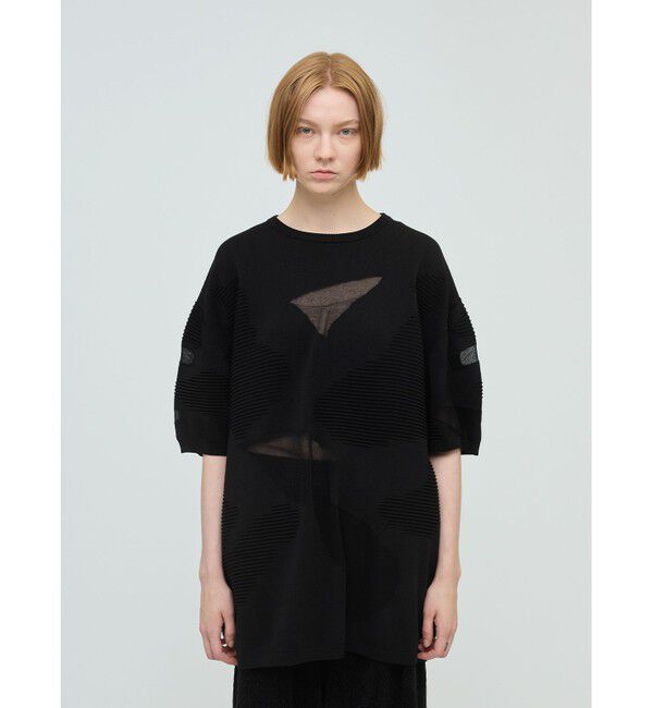 mizuiro ind「mizuiro ind シアーパターンチュニック」|ニット・セーター|ブラック