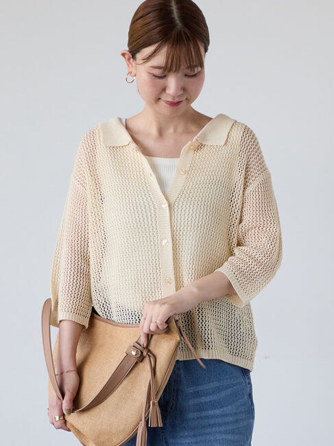 Lugnoncure「麻タッチ衿付きメッシュニットカーディガン」|カーディガン|キナリ