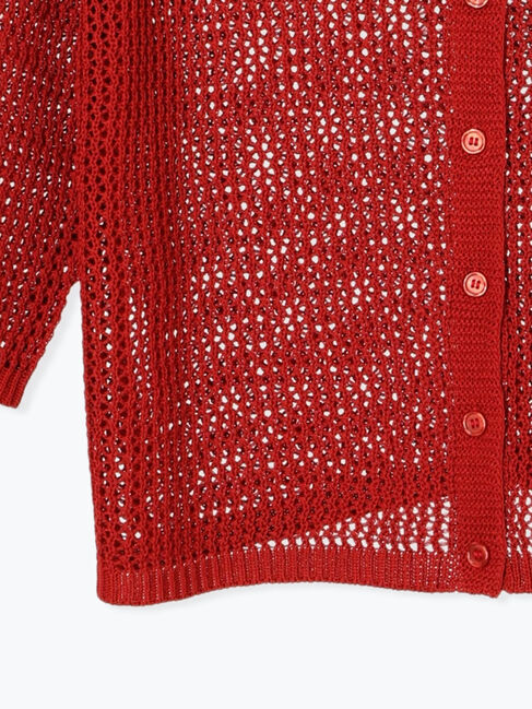 Lugnoncure「麻タッチ衿付きメッシュニットカーディガン」|カーディガン|