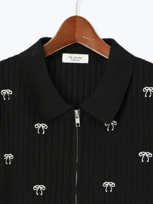 Te chichi TERRASSE「リボン刺繍ダブルジップカーディガン」|カーディガン|