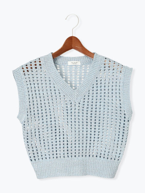 Te chichi TERRASSE「スパンコールメッシュVネックベスト」|ニット・セーター|ブルー