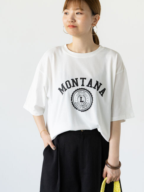 Lugnoncure「【接触冷感】カレッジ風プリントBIGTシャツ」|Tシャツ・カットソー|オフホワイト