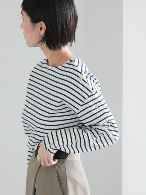 Te chichi「ショルダー釦ボーダーカットソー」|Tシャツ・カットソー|ネイビー