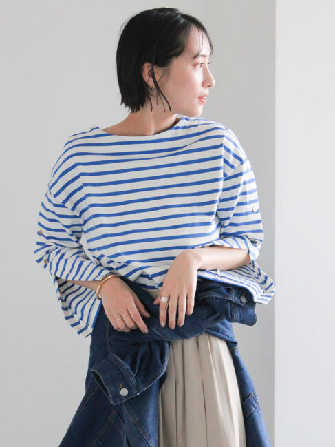 Te chichi「ショルダー釦ボーダーカットソー」|Tシャツ・カットソー|ブルー