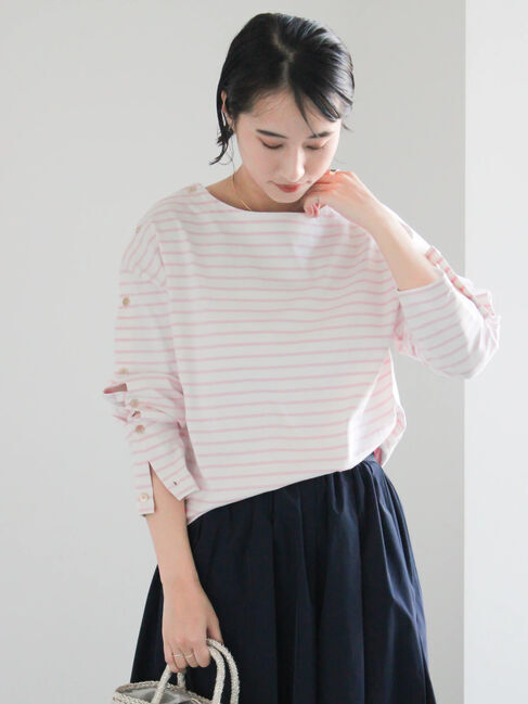 Te chichi「ショルダー釦ボーダーカットソー」|Tシャツ・カットソー|ピンク