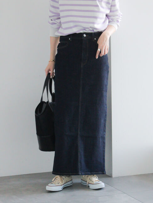 Te chichi「デニムトラペーズスカート」|スカート|ネイビー