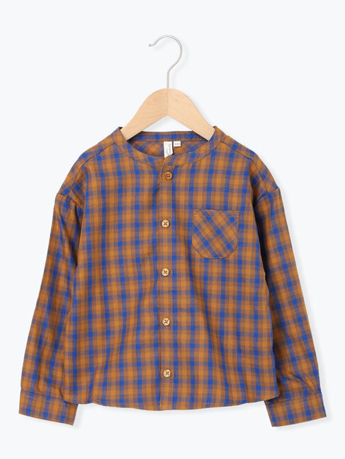 Samansa Mos2 Lagom「チェックバンドカラーシャツ」|シャツ・ブラウス|キャメル