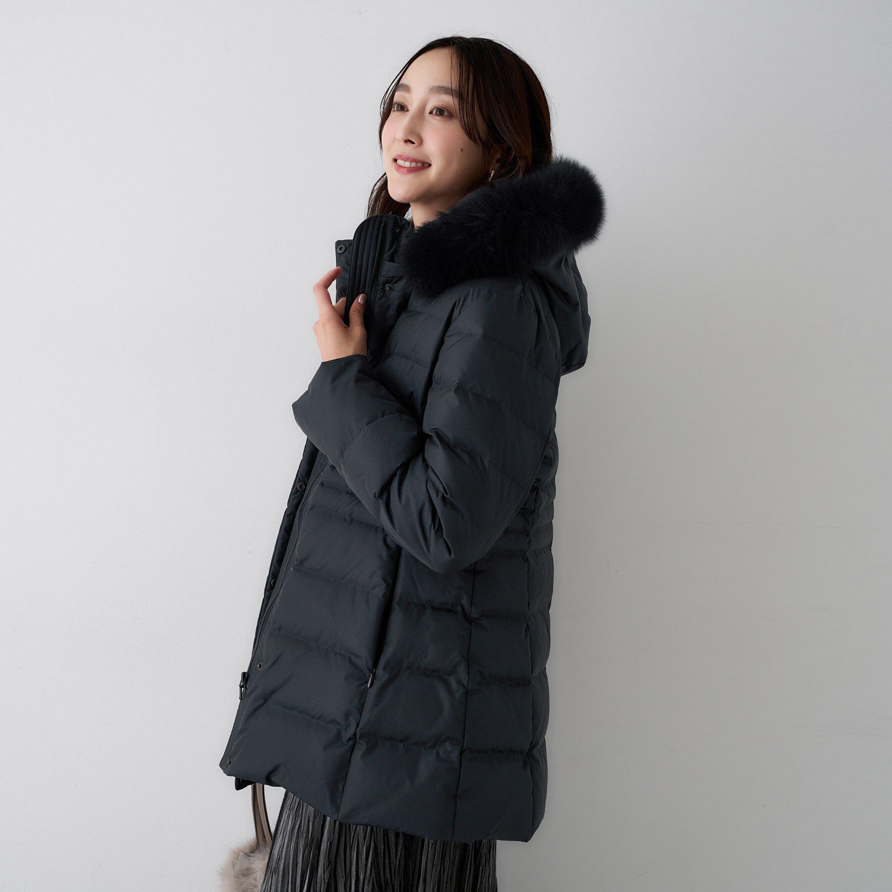 UNTITLED「【はっ水機能/フード取り外し可】ミディダウンコート」|ダウン|