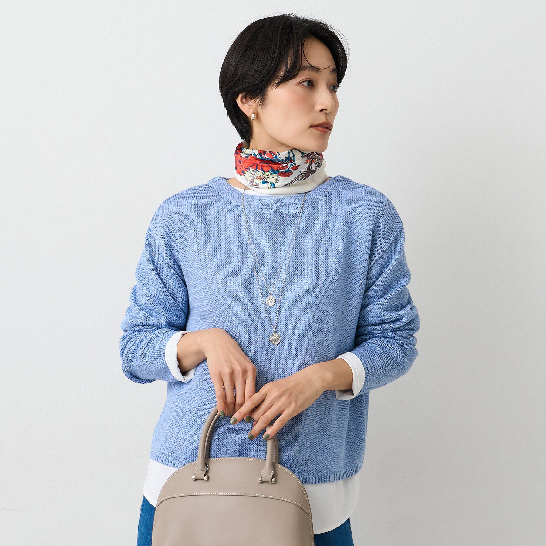 UNTITLED「【洗える/光沢感】ファンシーヤーンニット」|ニット・セーター|ブルー(091)