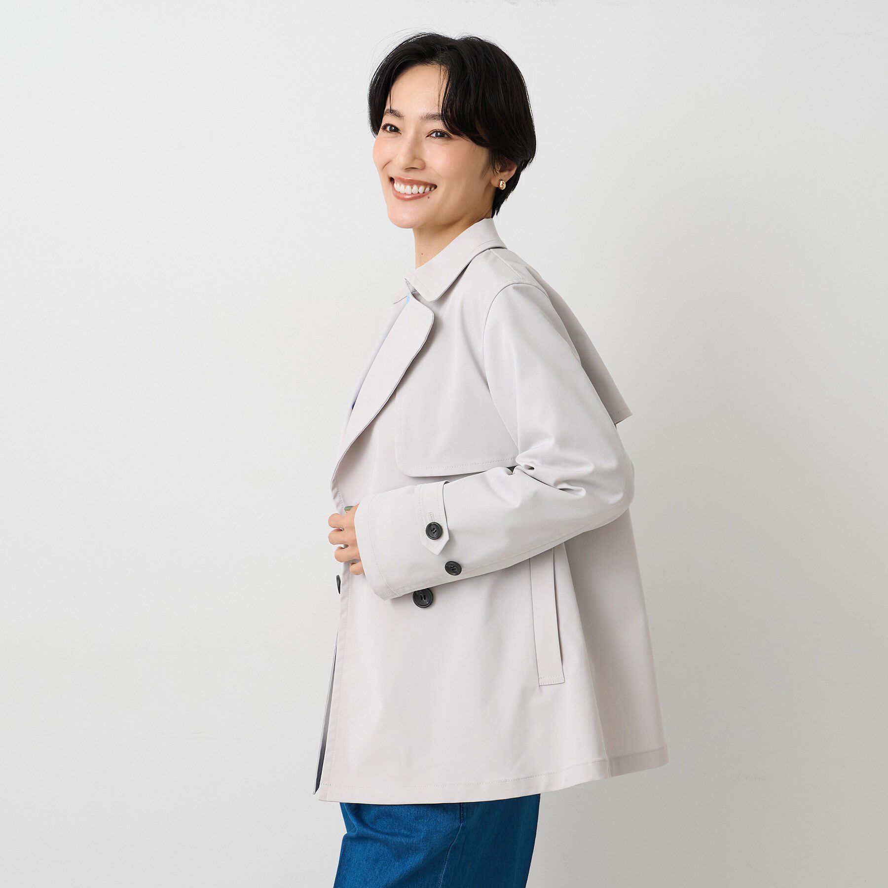 UNTITLED「【はっ水/洗える/セレモニーにも】タスランショートトレンチコート」|トレンチコート|