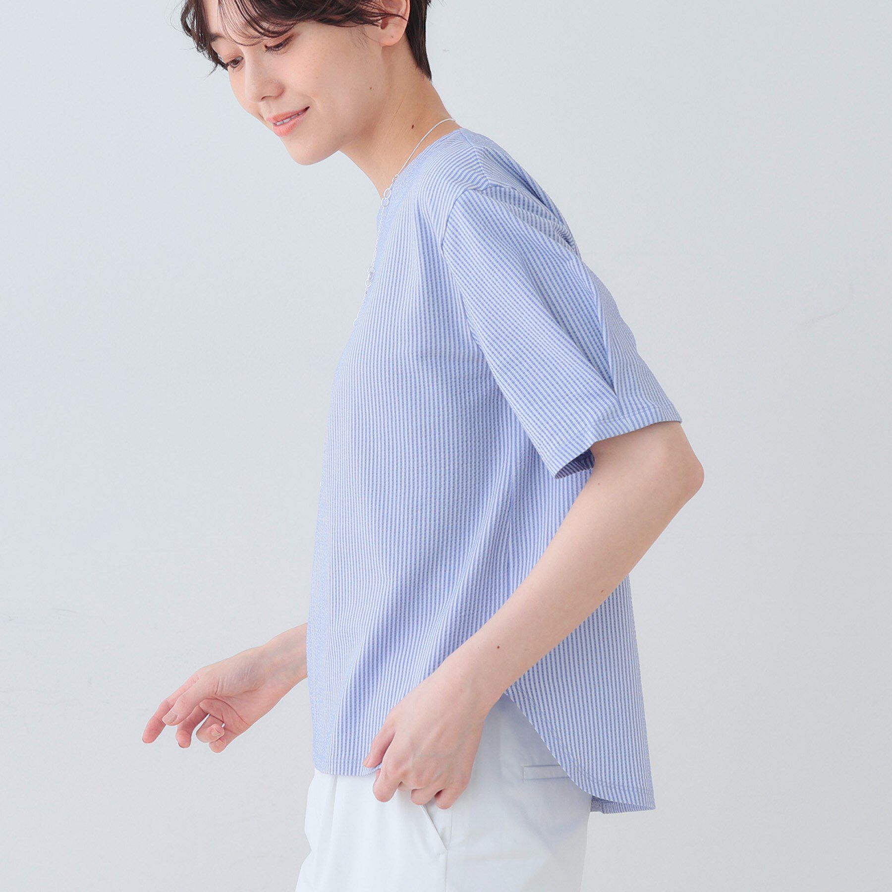 INDIVI「【洗える】サッカー素材カットソー」|Tシャツ・カットソー|