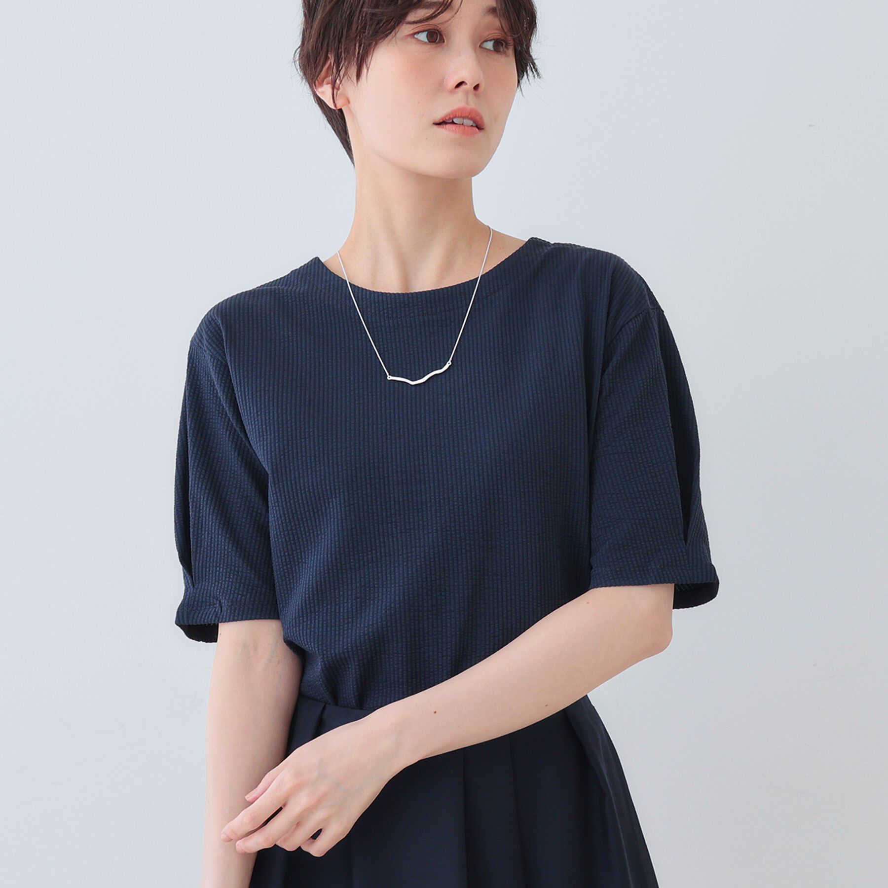 INDIVI「【洗える】サッカー素材カットソー」|Tシャツ・カットソー|ネイビー(094)