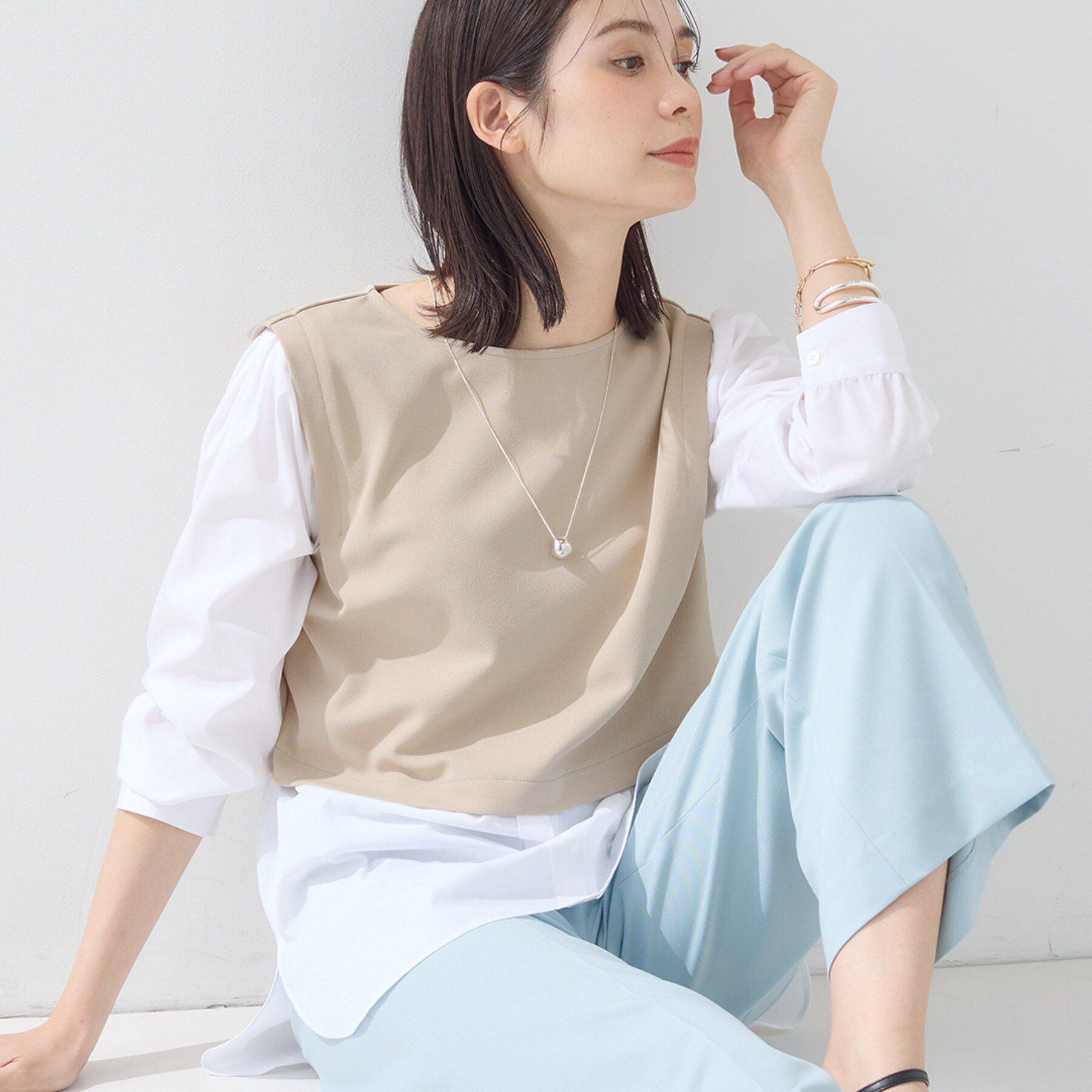 INDIVI「【洗える／UVケア】レイヤード風デザイントップス」|Tシャツ・カットソー|