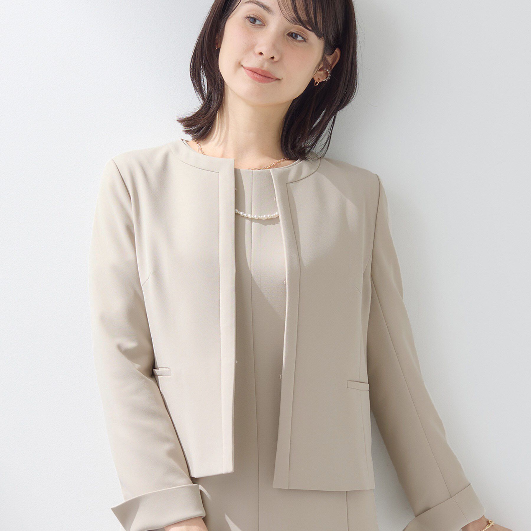 INDIVI「【上品光沢／セレモニー／SETUP可能】切り替えデザインジャケット」|ノーカラージャケット|