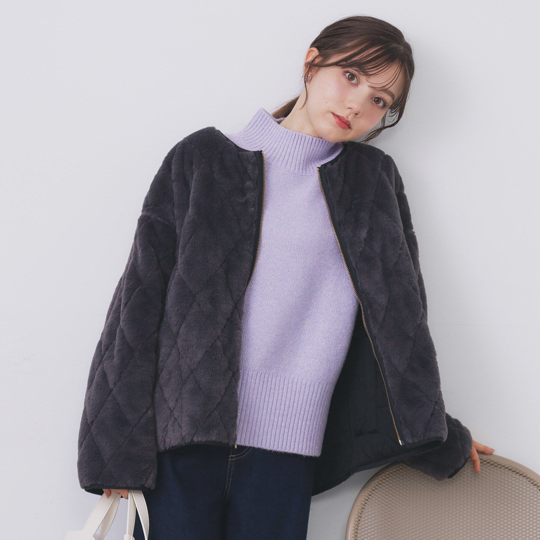 index「選べる2丈 ハイネックカラーミックスラメニット【洗濯機OK】」|ニット・セーター|