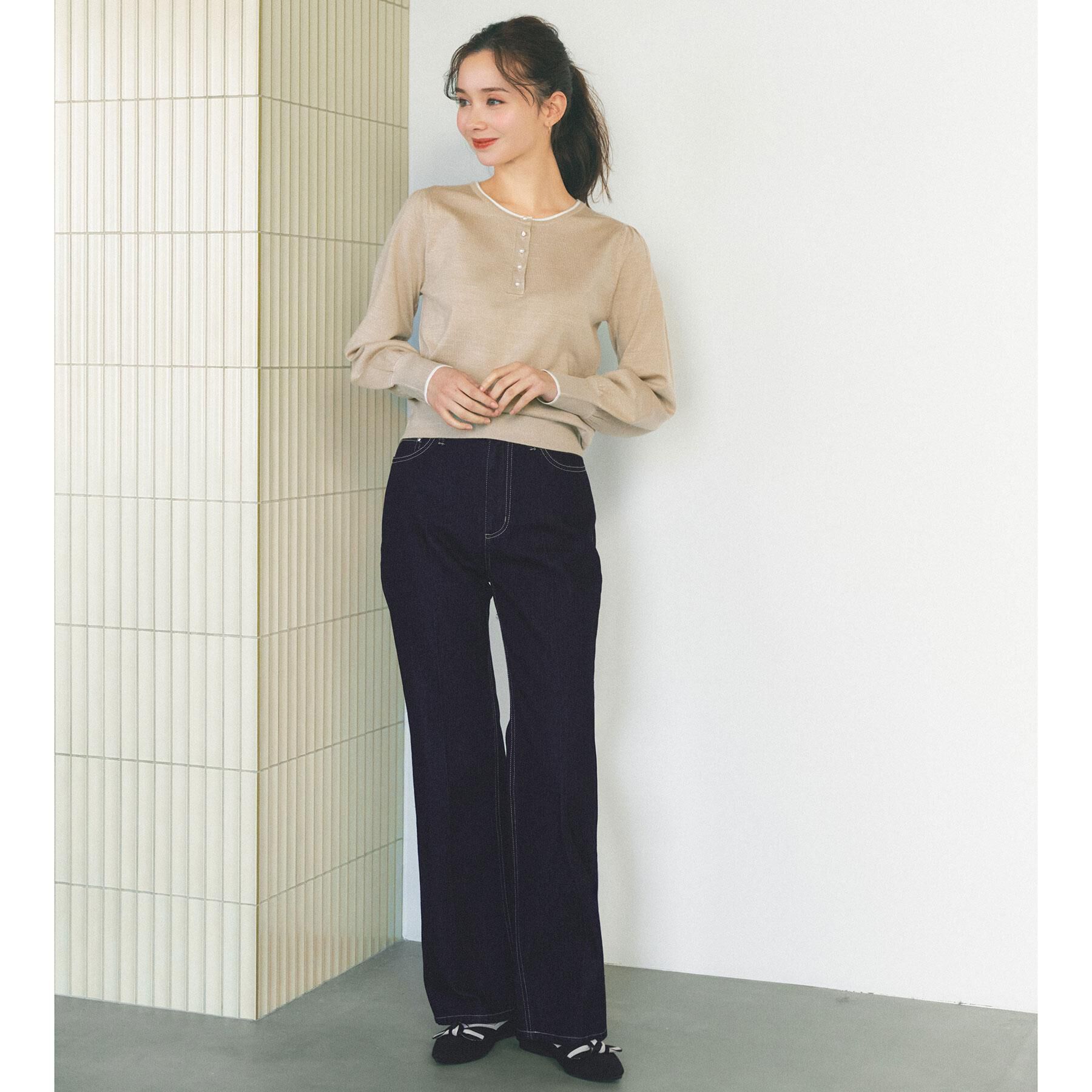 index「ビジューボタンヘンリーネックニット【洗濯機OK】」|ニット・セーター|