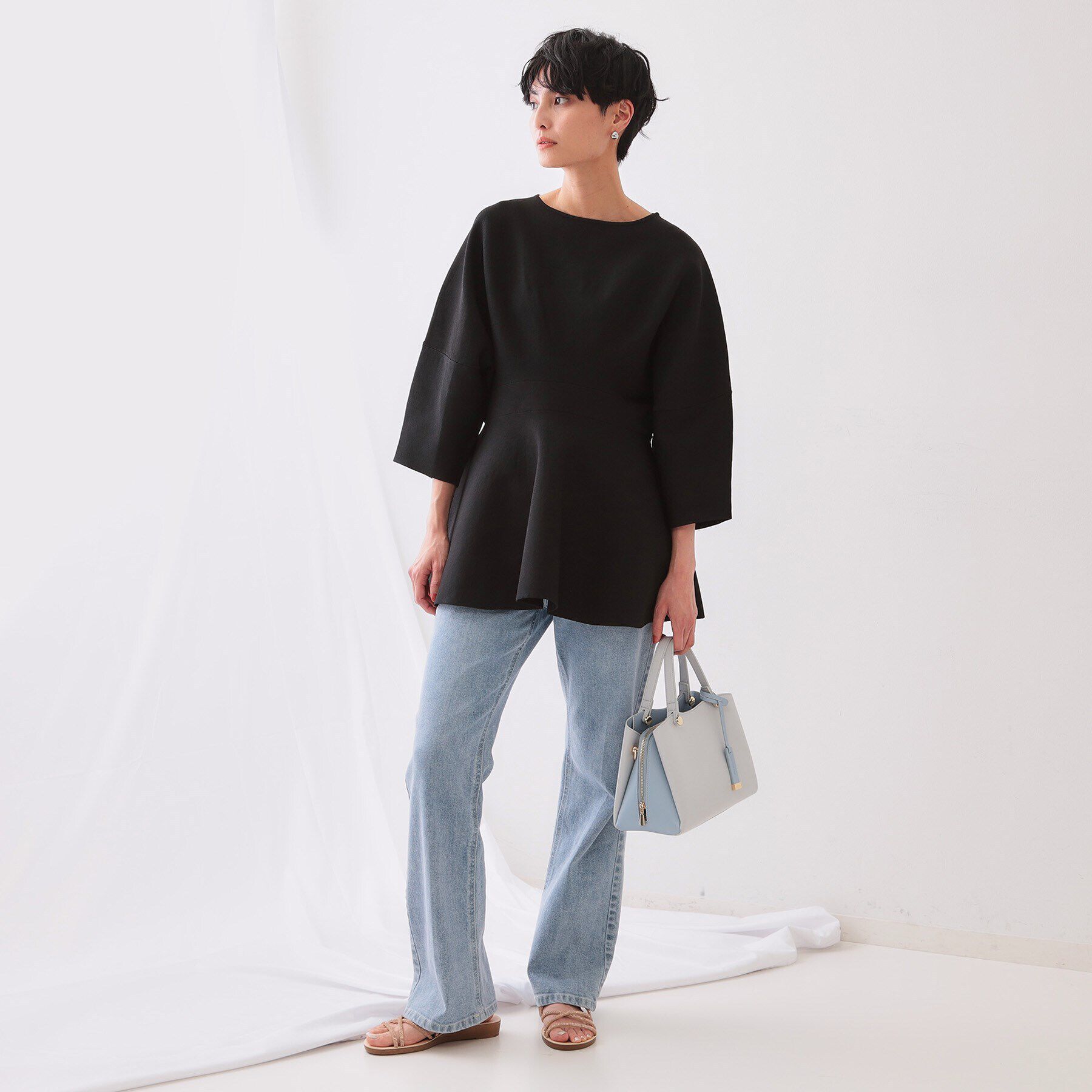 OPAQUE.CLIP「ランタンスリーブペプラムデザインニット【洗濯機洗い可/抗ピル】」|ニット・セーター|