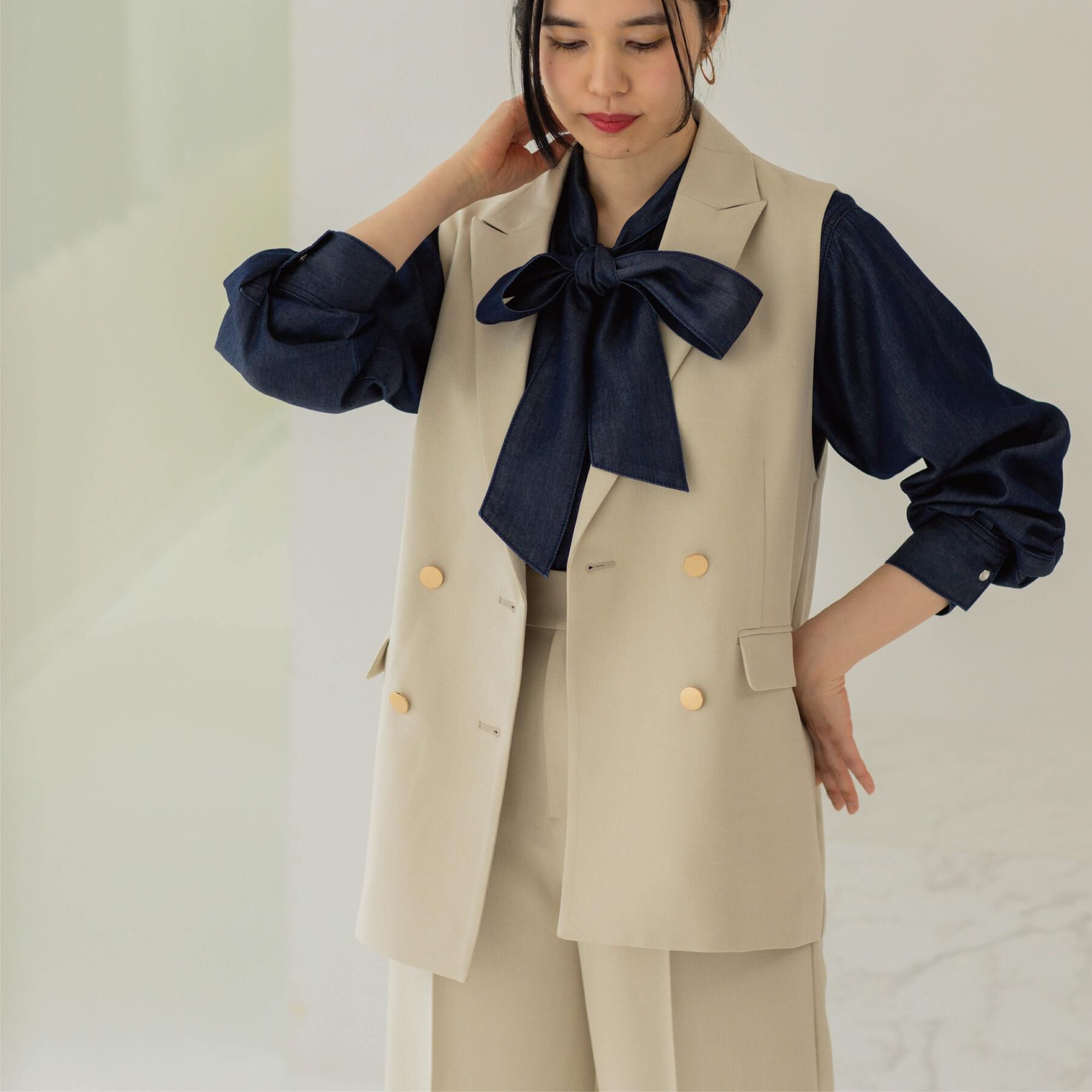 OPAQUE.CLIP「金ボタンダブルブレストテーラードジレ/セットアップ対応【洗える】《S～LL》」|ベスト・ジレ|