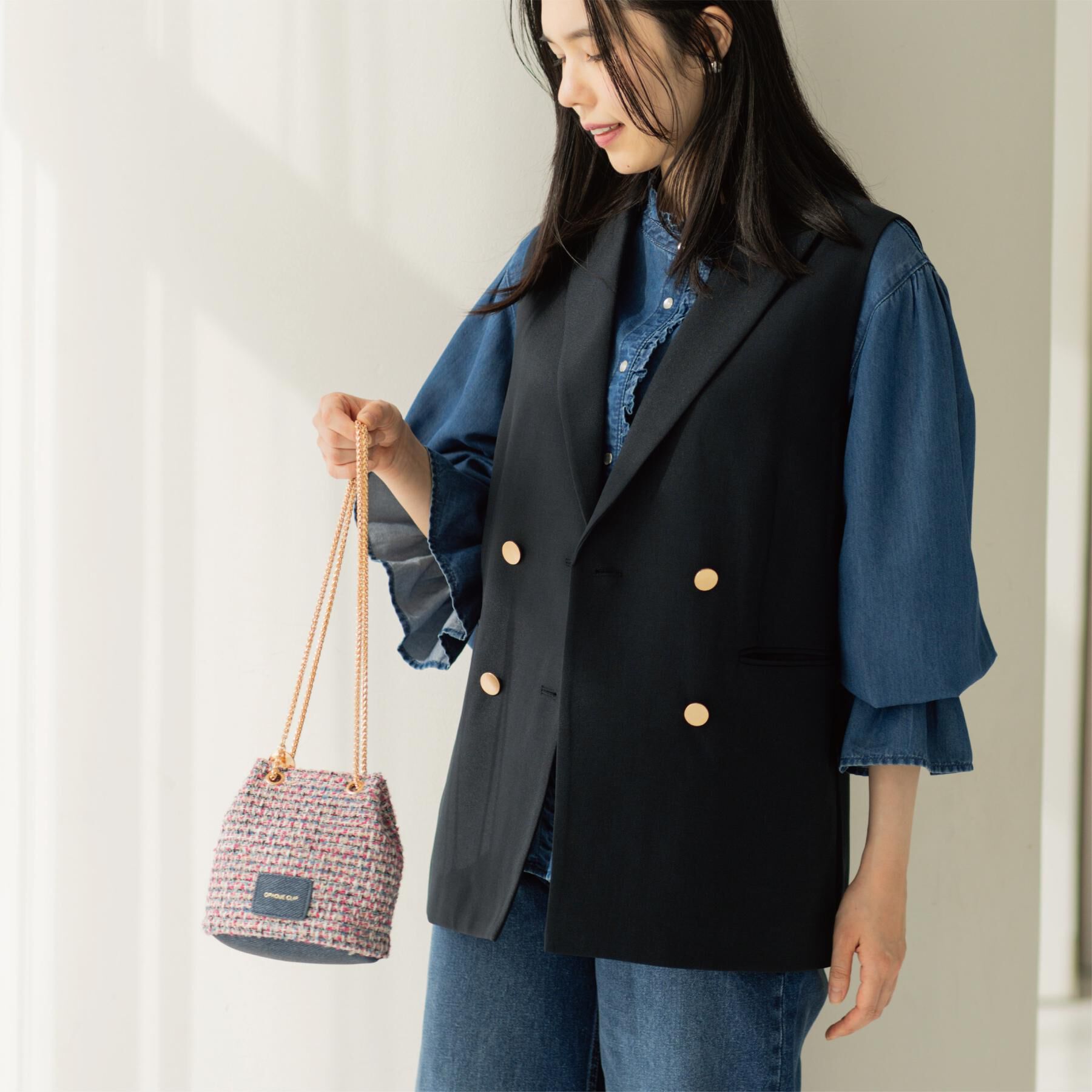 OPAQUE.CLIP「金ボタンダブルブレストテーラードジレ/セットアップ対応【洗える】《S～LL》」|ベスト・ジレ|