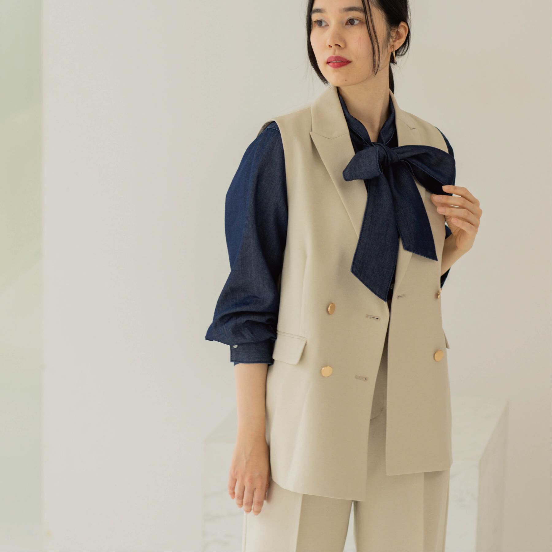 OPAQUE.CLIP「金ボタンダブルブレストテーラードジレ/セットアップ対応【洗える】《S～LL》」|ベスト・ジレ|