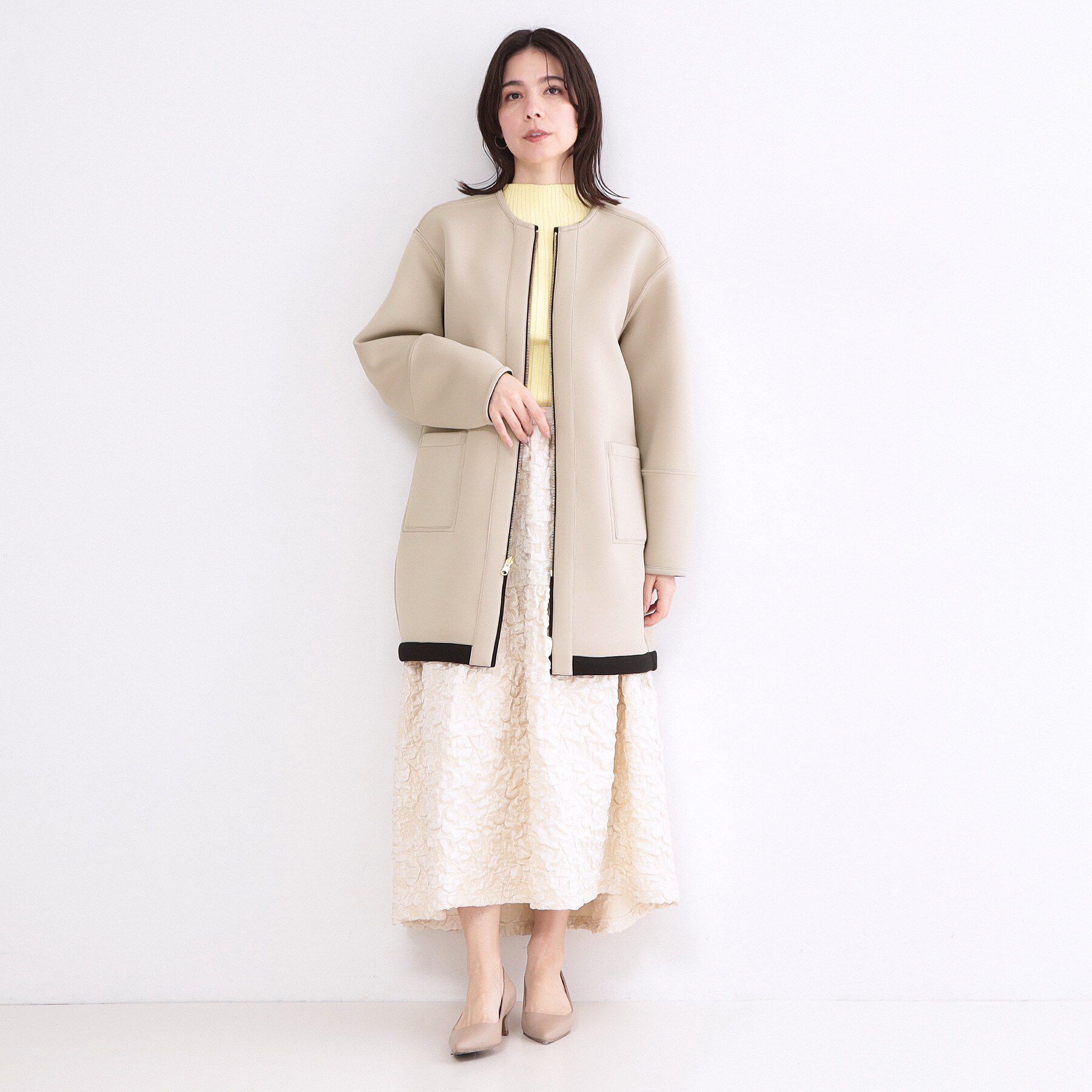 OPAQUE.CLIP「リバーシブル配色ノーカラーコート【洗濯機OK】」|ノーカラーコート|