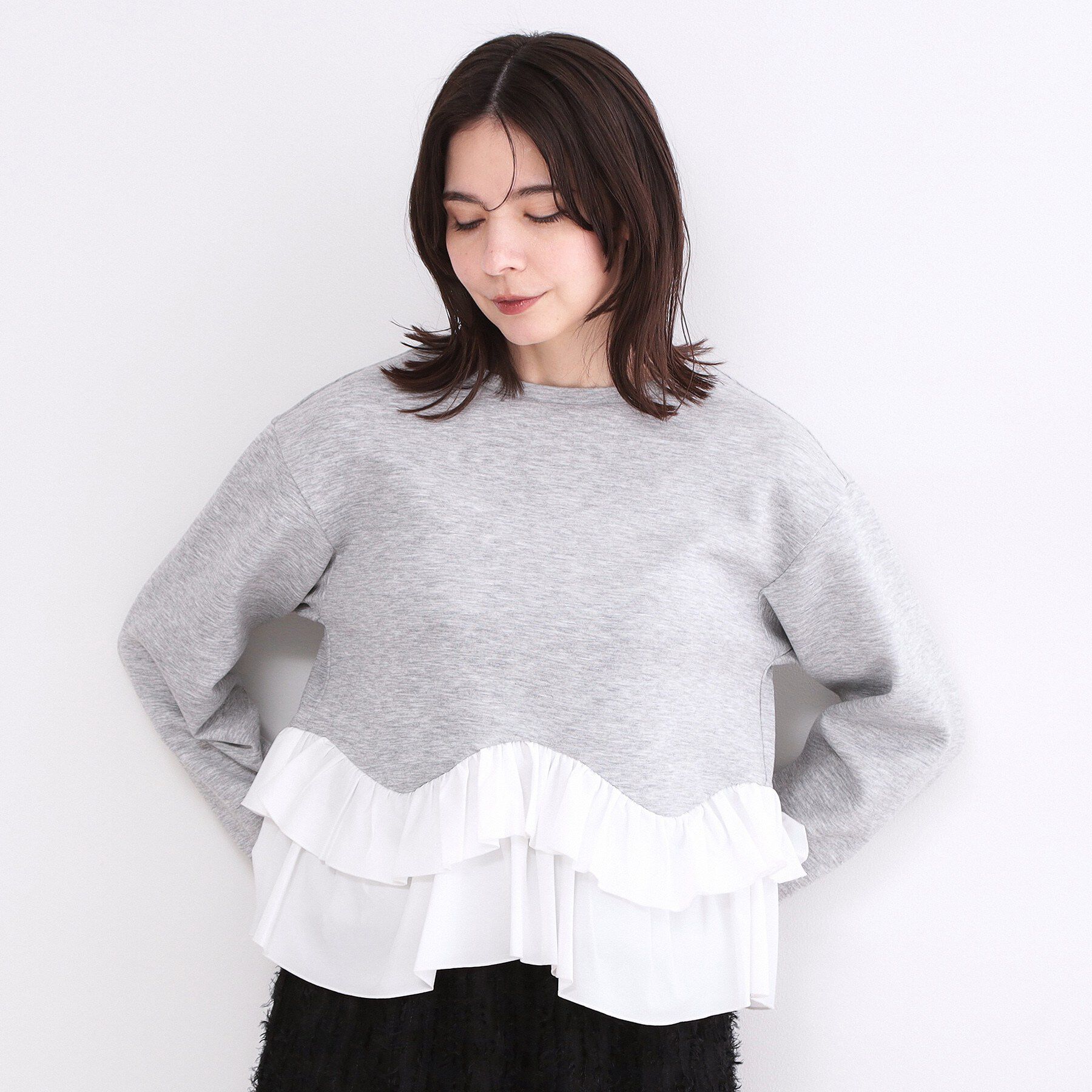 OPAQUE.CLIP「裾フリルドッキングトップス【洗濯機OK】」|Tシャツ・カットソー|グレー(512)