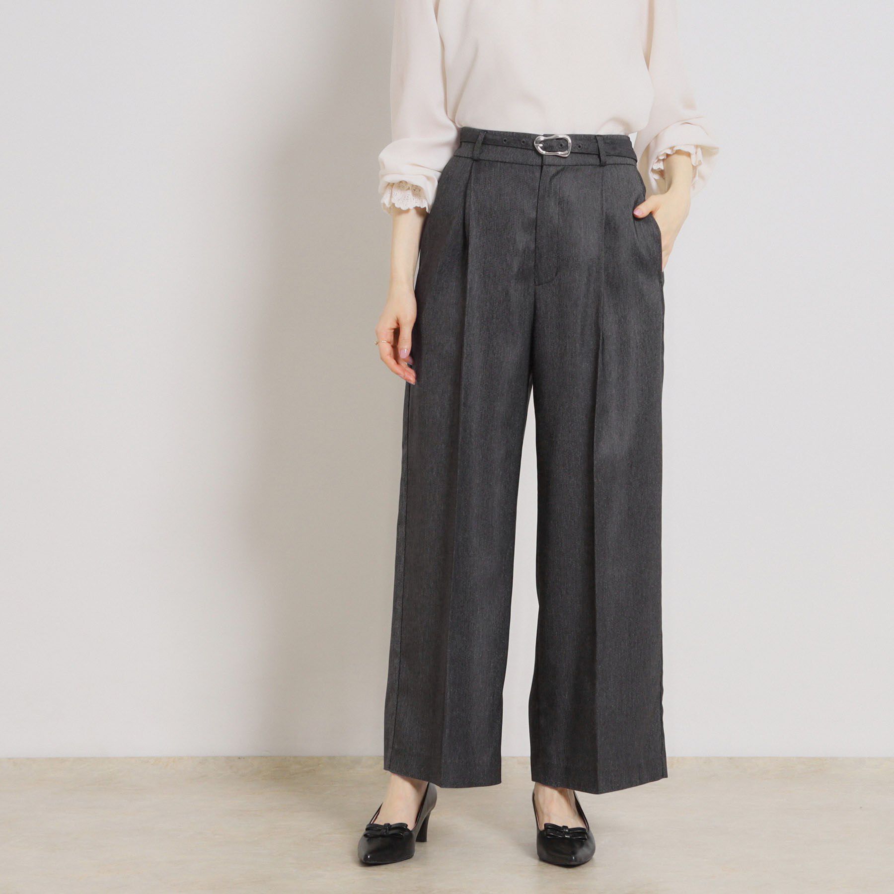 Couture broach「【洗える・S-LL】デニムライク ベルト付きパンツ」|その他|