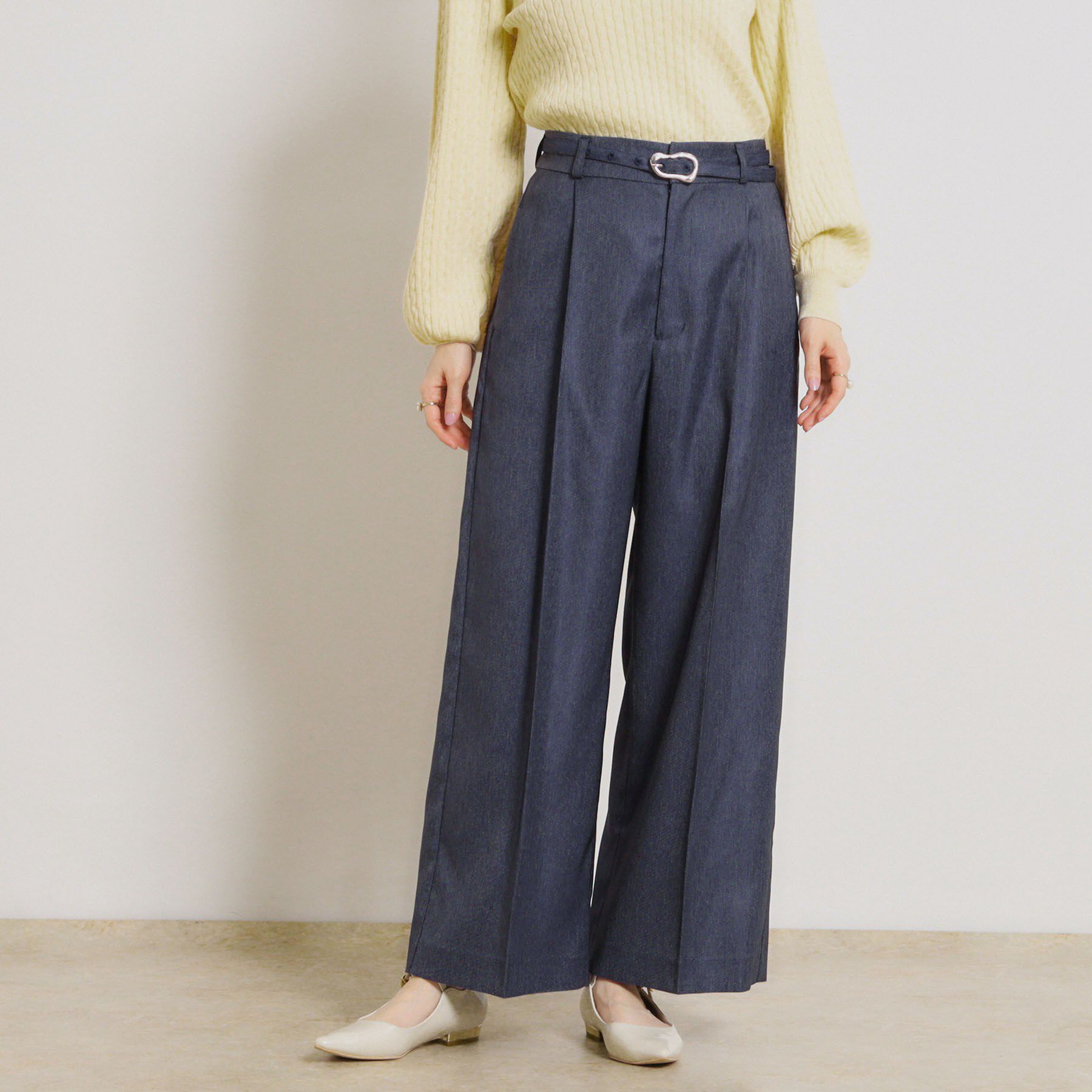 Couture broach「【洗える・S-LL】デニムライク ベルト付きパンツ」|その他|ネイビー(094)