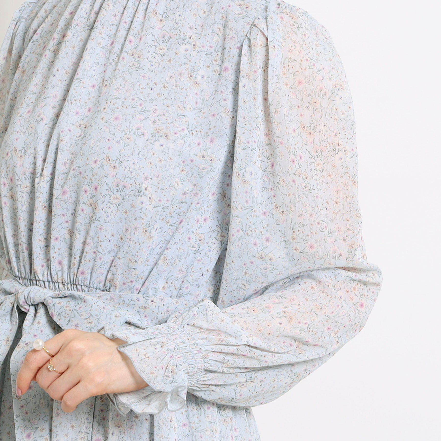 Couture broach「【洗える・着映え】楊柳小花シャーリングワンピース」|ワンピース|