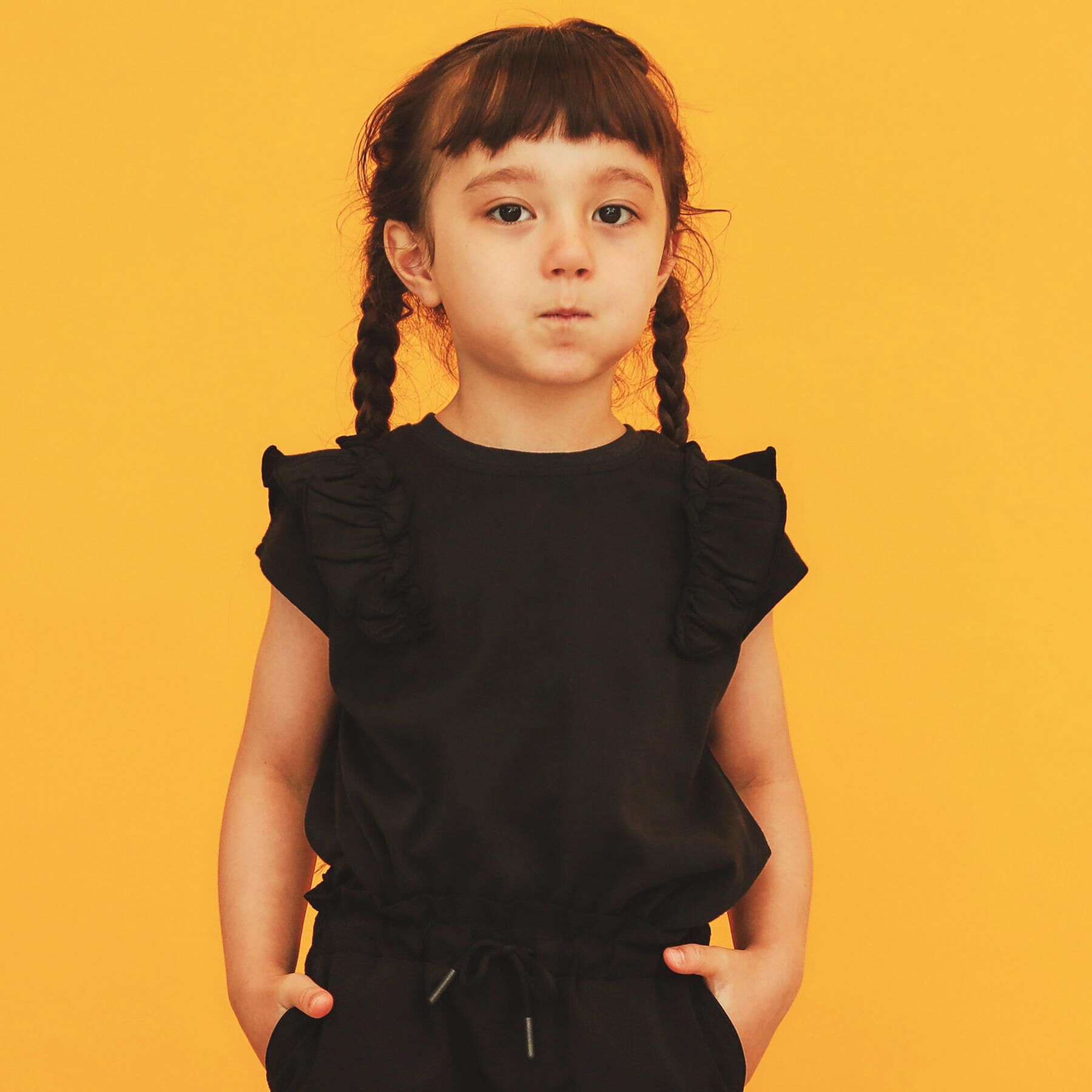 THE SHOP TK「【110ー160】コットン肩フリルTシャツ」|Tシャツ・カットソー|ブラック(019)