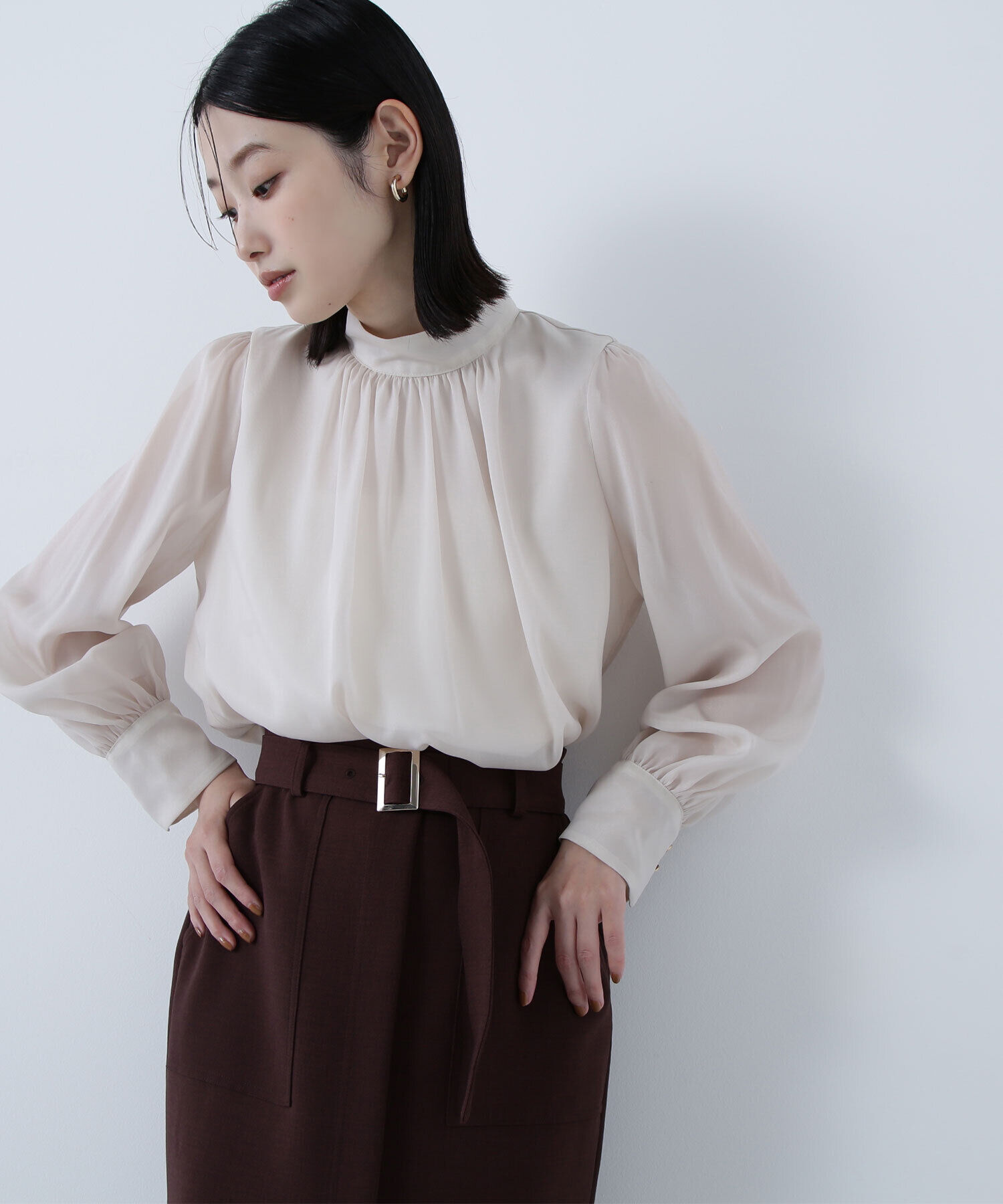  「ハイネックボリュームシアーブラウス」|シャツ・ブラウス|オフホワイト1