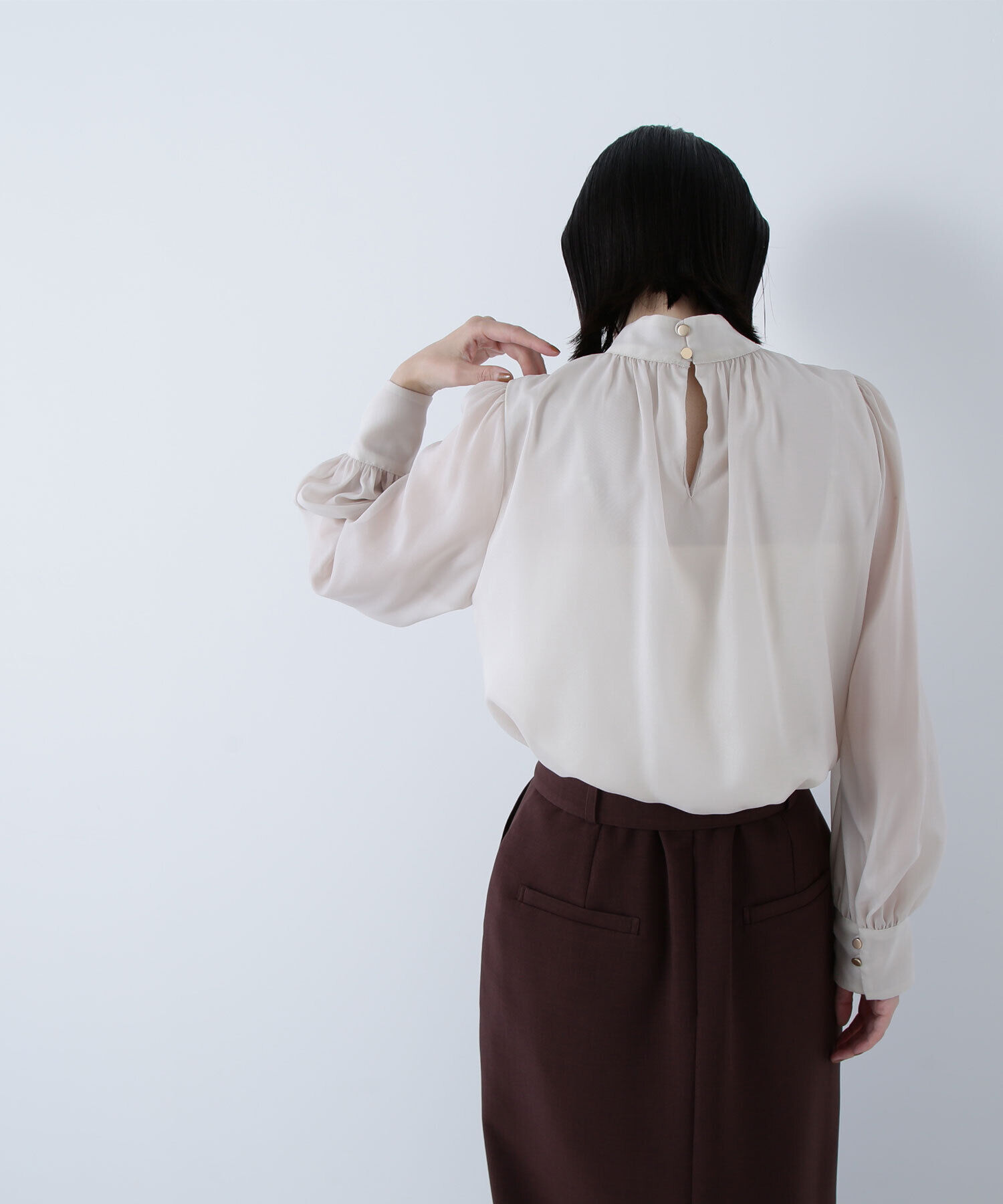  「ハイネックボリュームシアーブラウス」|シャツ・ブラウス|
