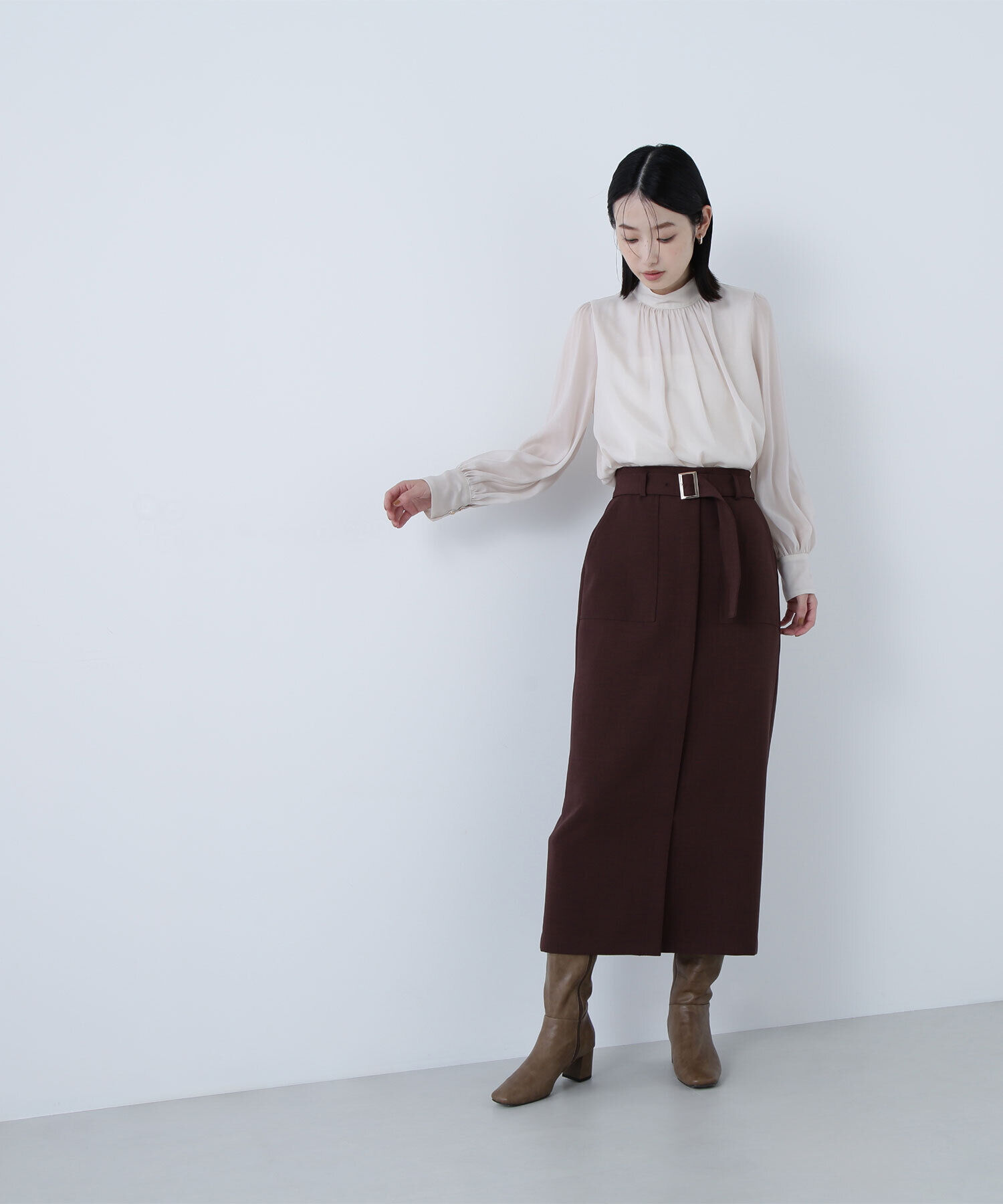  「ハイネックボリュームシアーブラウス」|シャツ・ブラウス|