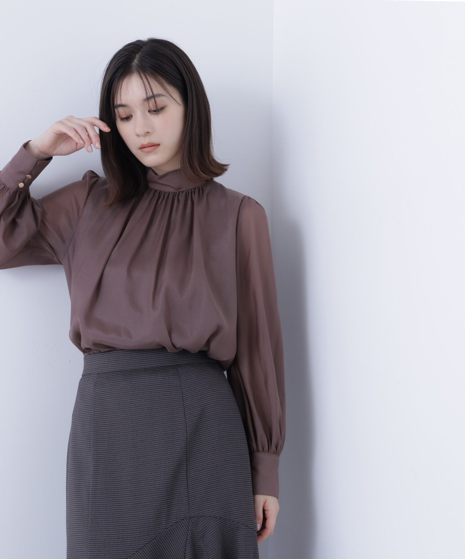 「ハイネックボリュームシアーブラウス」|シャツ・ブラウス|