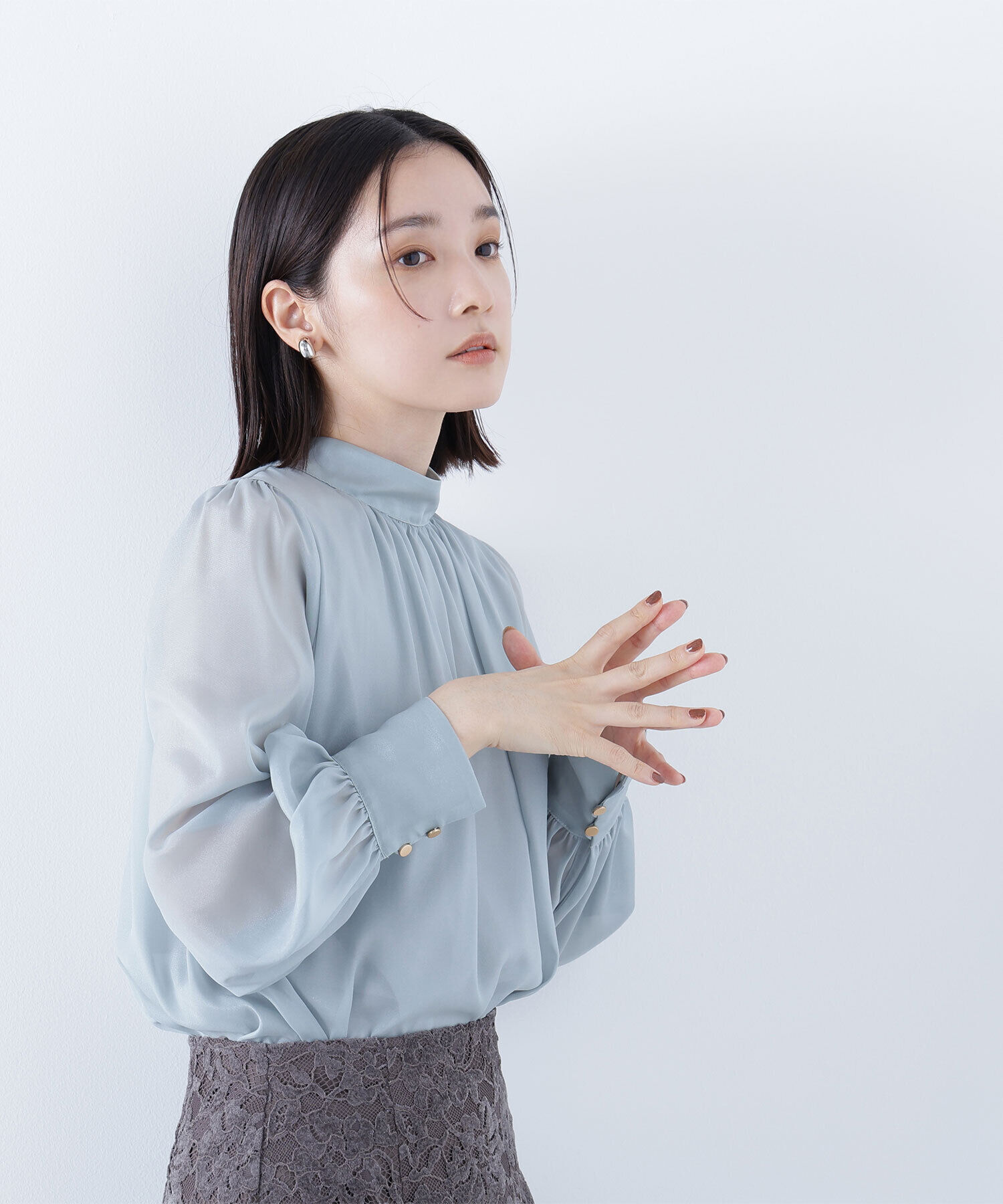  「ハイネックボリュームシアーブラウス」|シャツ・ブラウス|