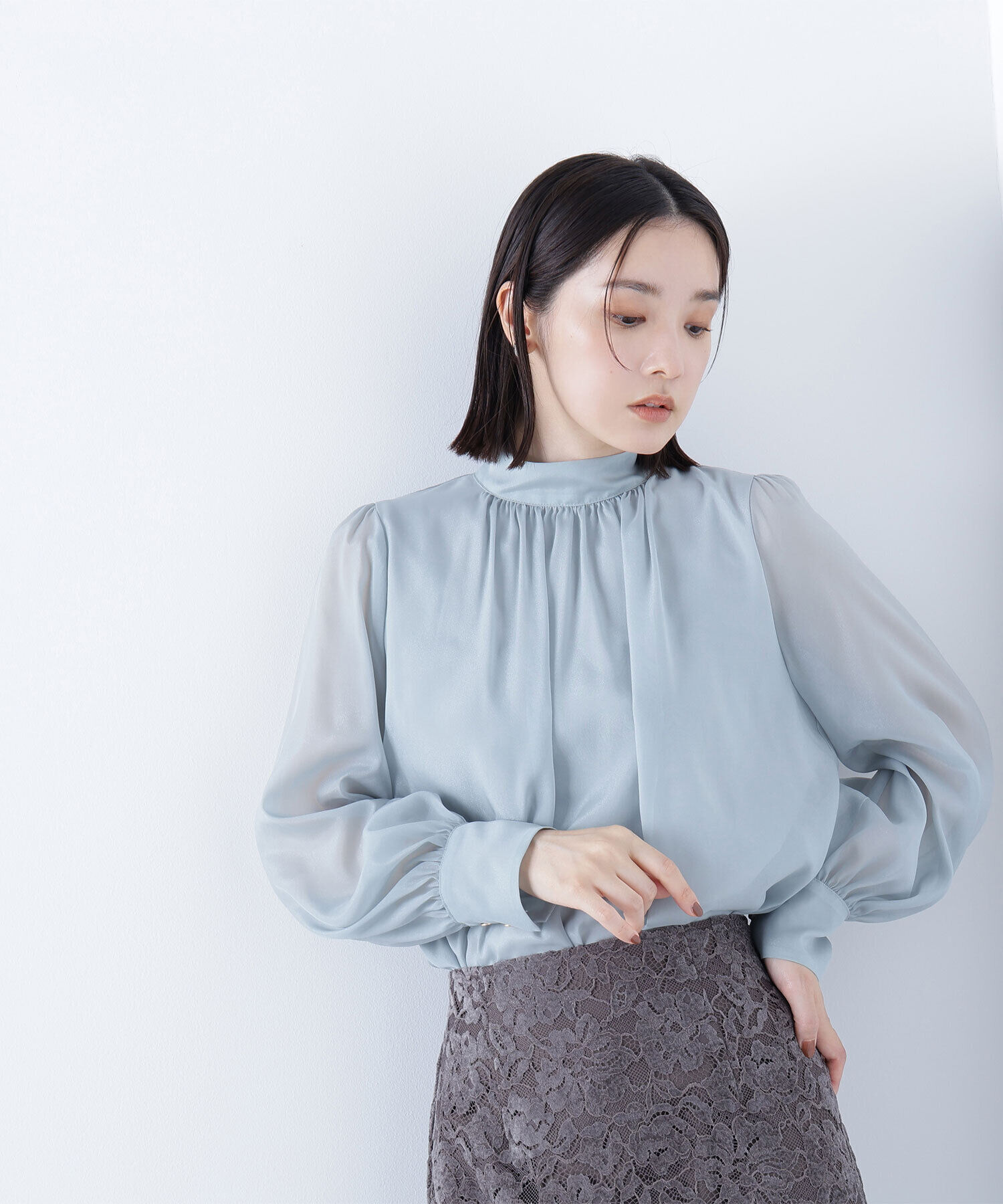  「ハイネックボリュームシアーブラウス」|シャツ・ブラウス|