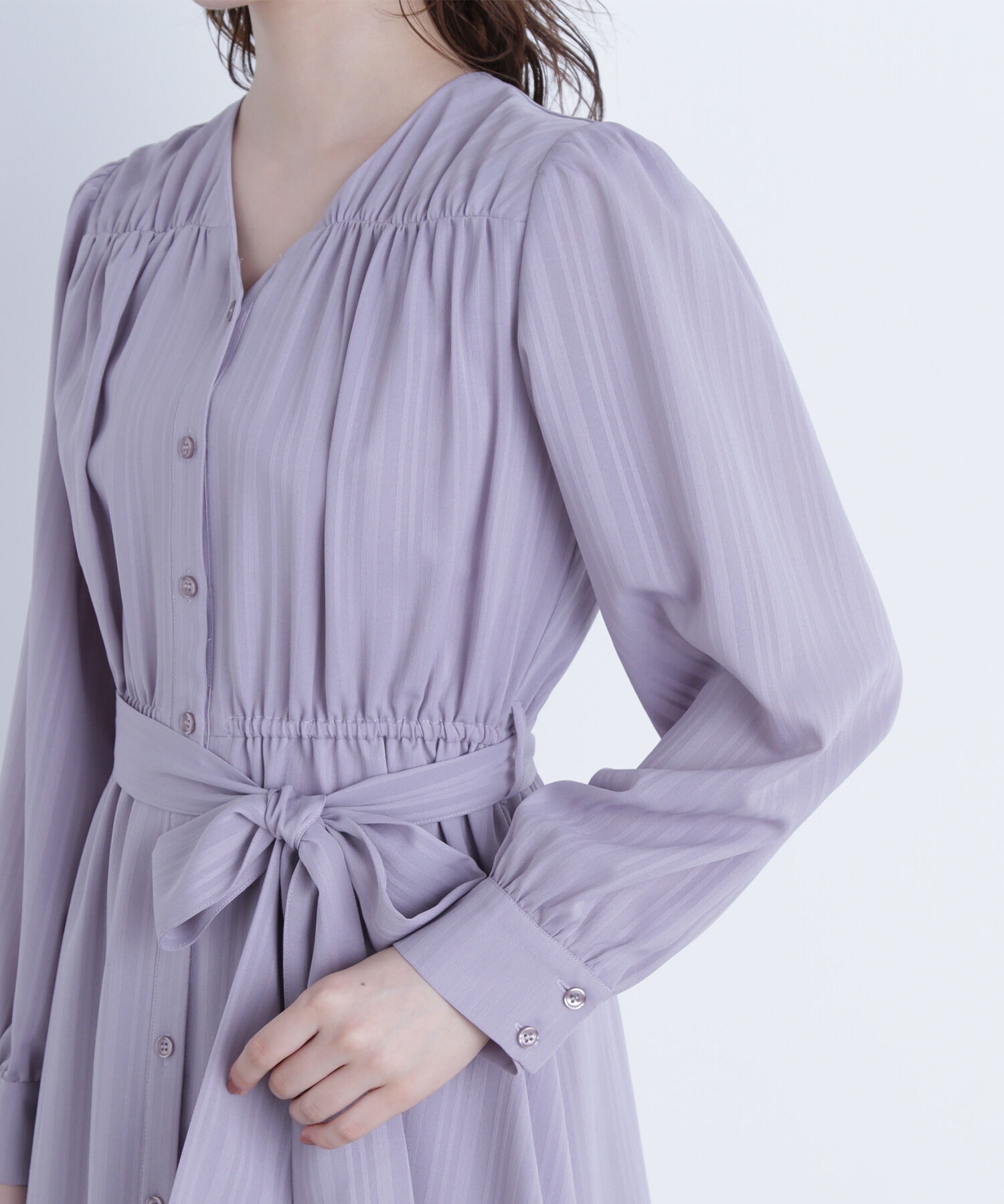  「ベルテッドシャドーストライプワンピース」|ワンピース|