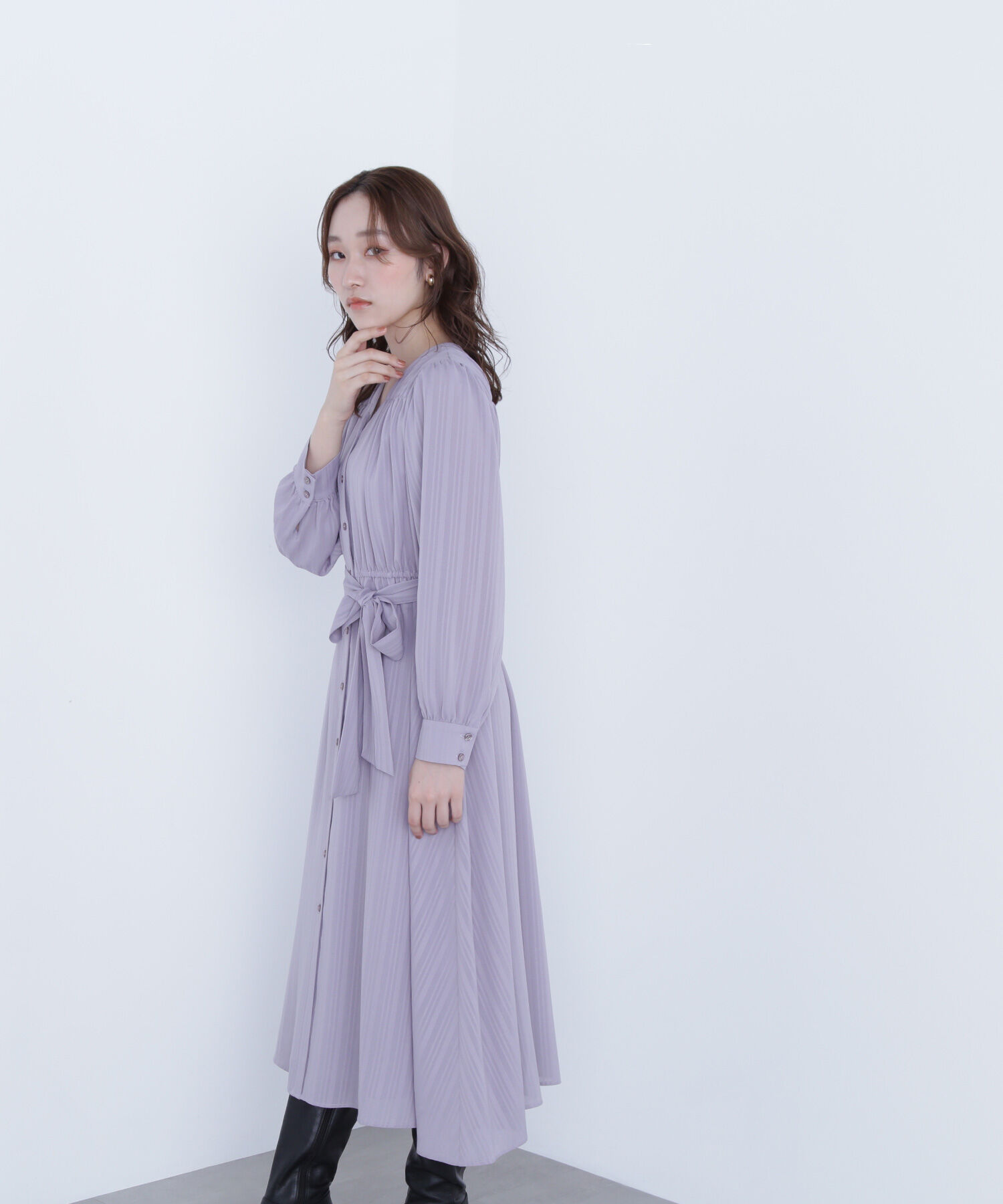  「ベルテッドシャドーストライプワンピース」|ワンピース|