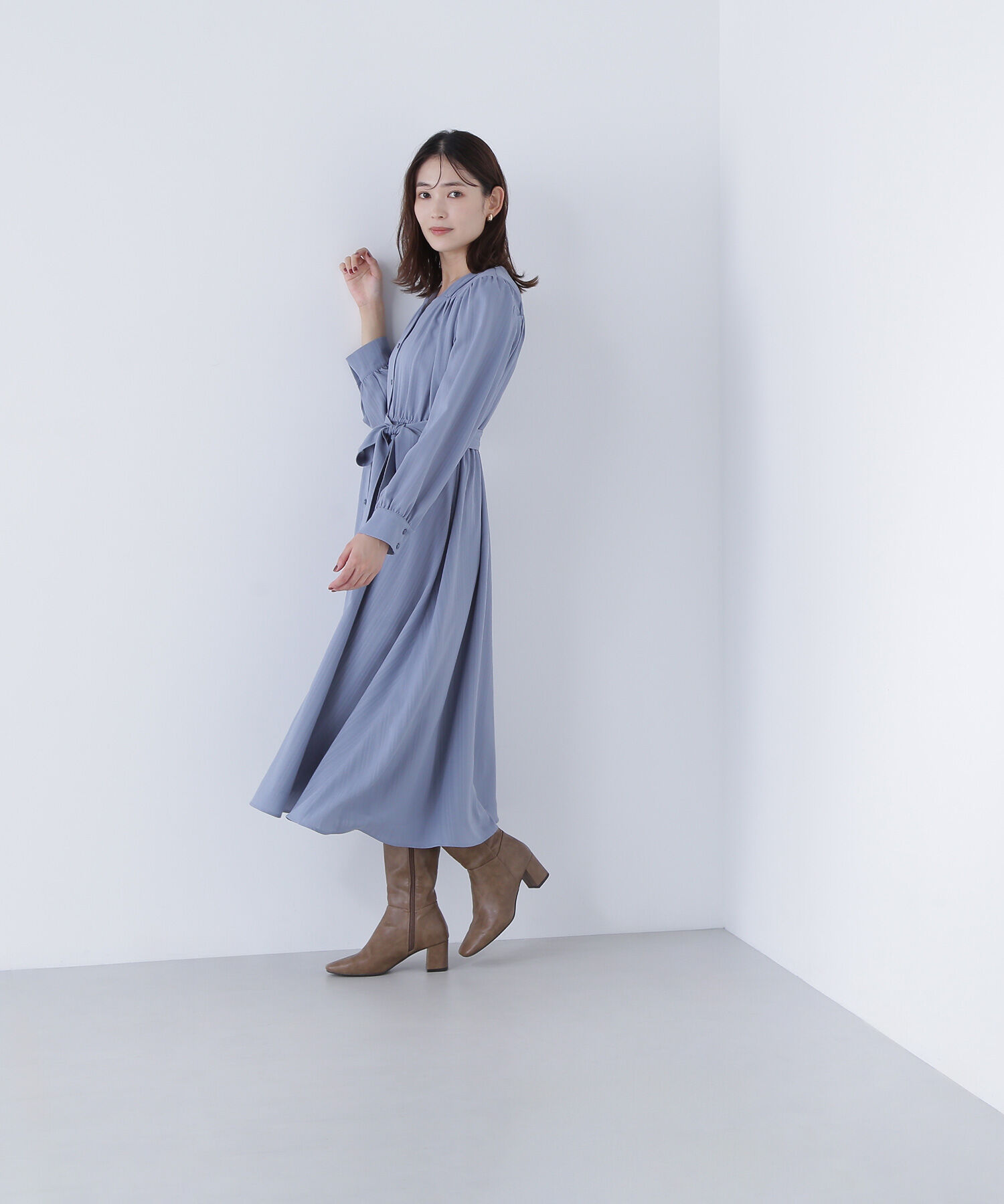  「ベルテッドシャドーストライプワンピース」|ワンピース|