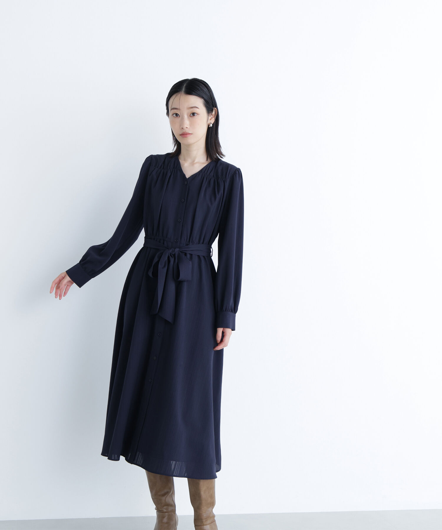  「ベルテッドシャドーストライプワンピース」|ワンピース|