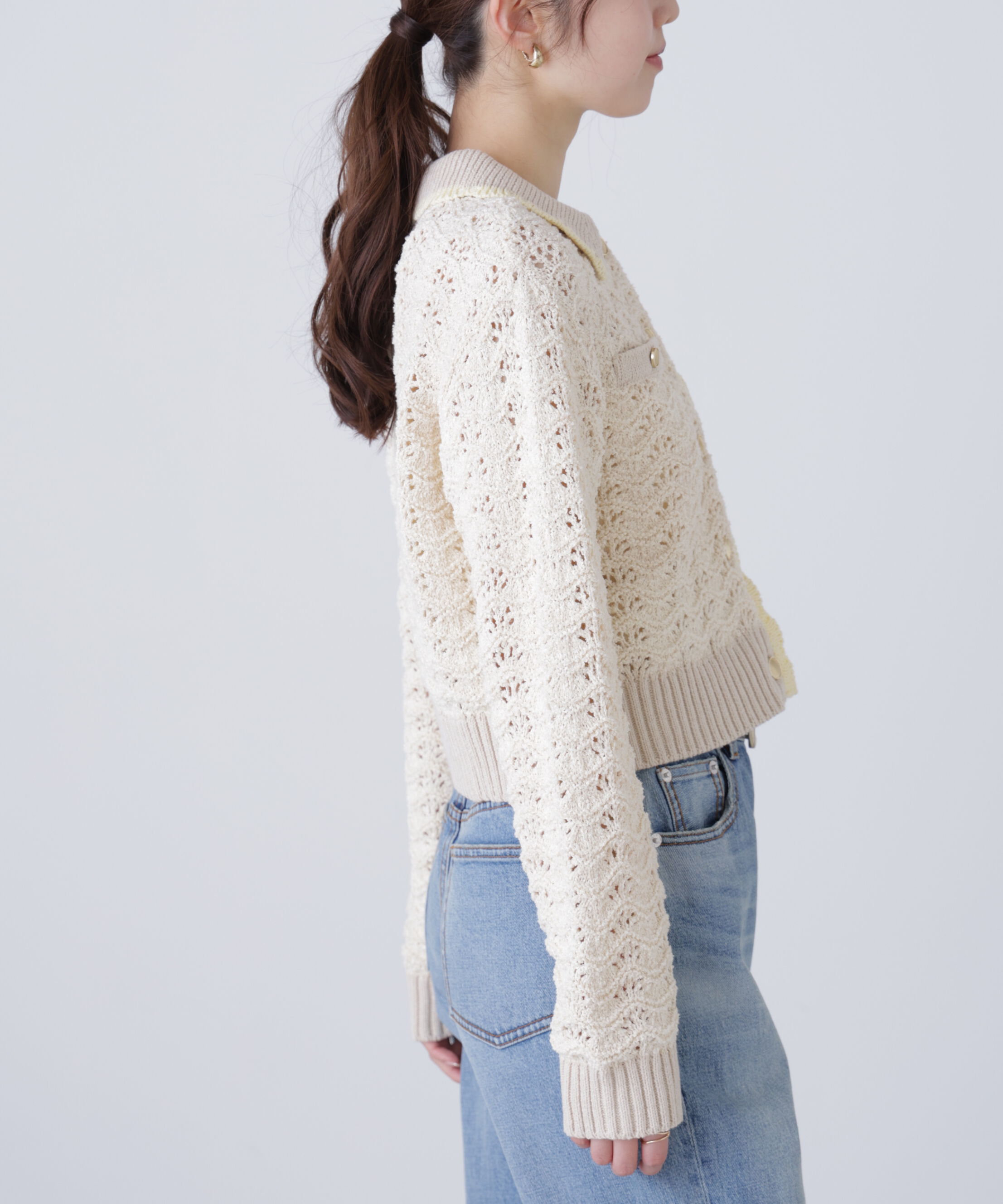  「ミニブークレツィードライク配色ニットカーディガン」|ニット・セーター|
