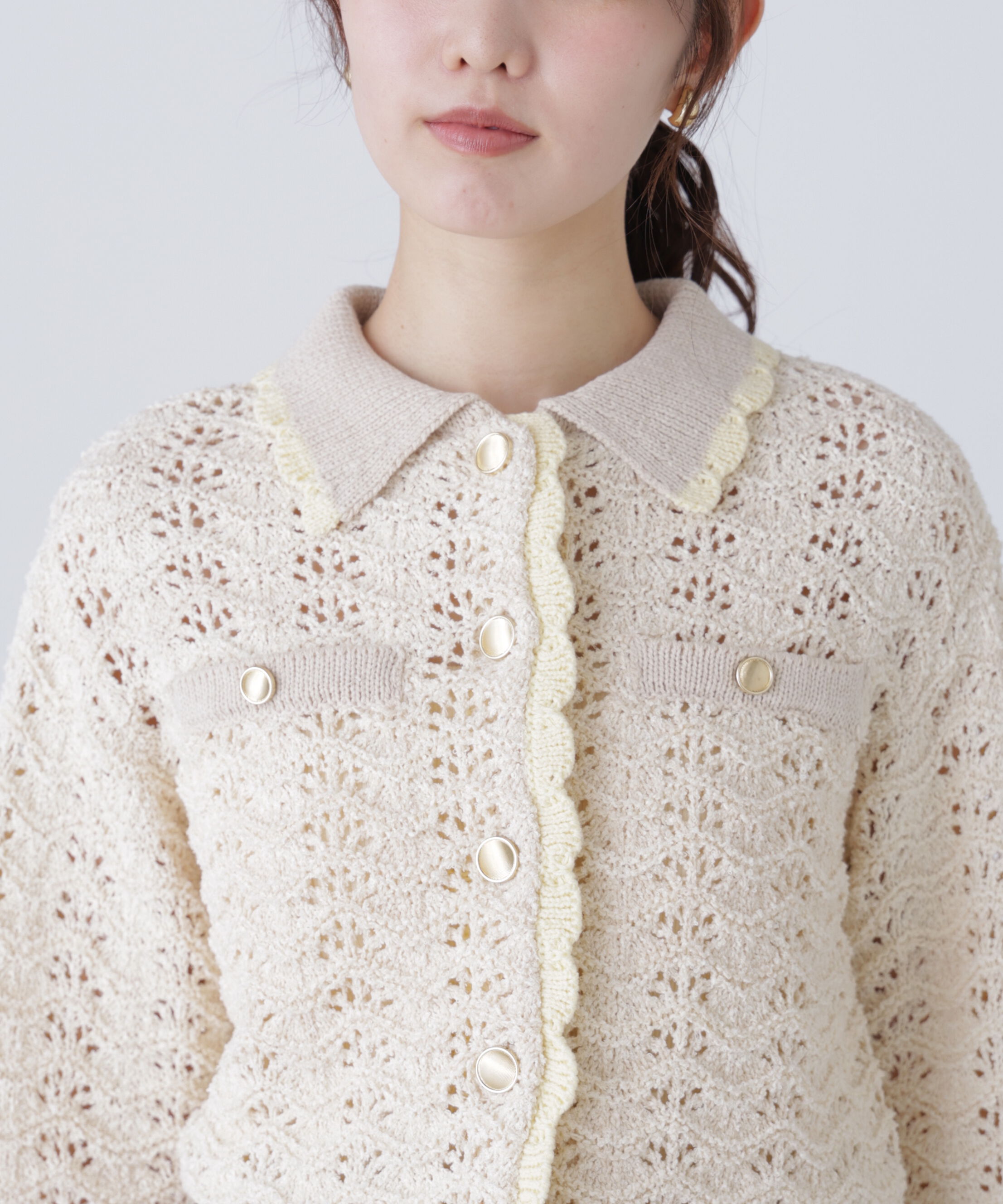  「ミニブークレツィードライク配色ニットカーディガン」|ニット・セーター|