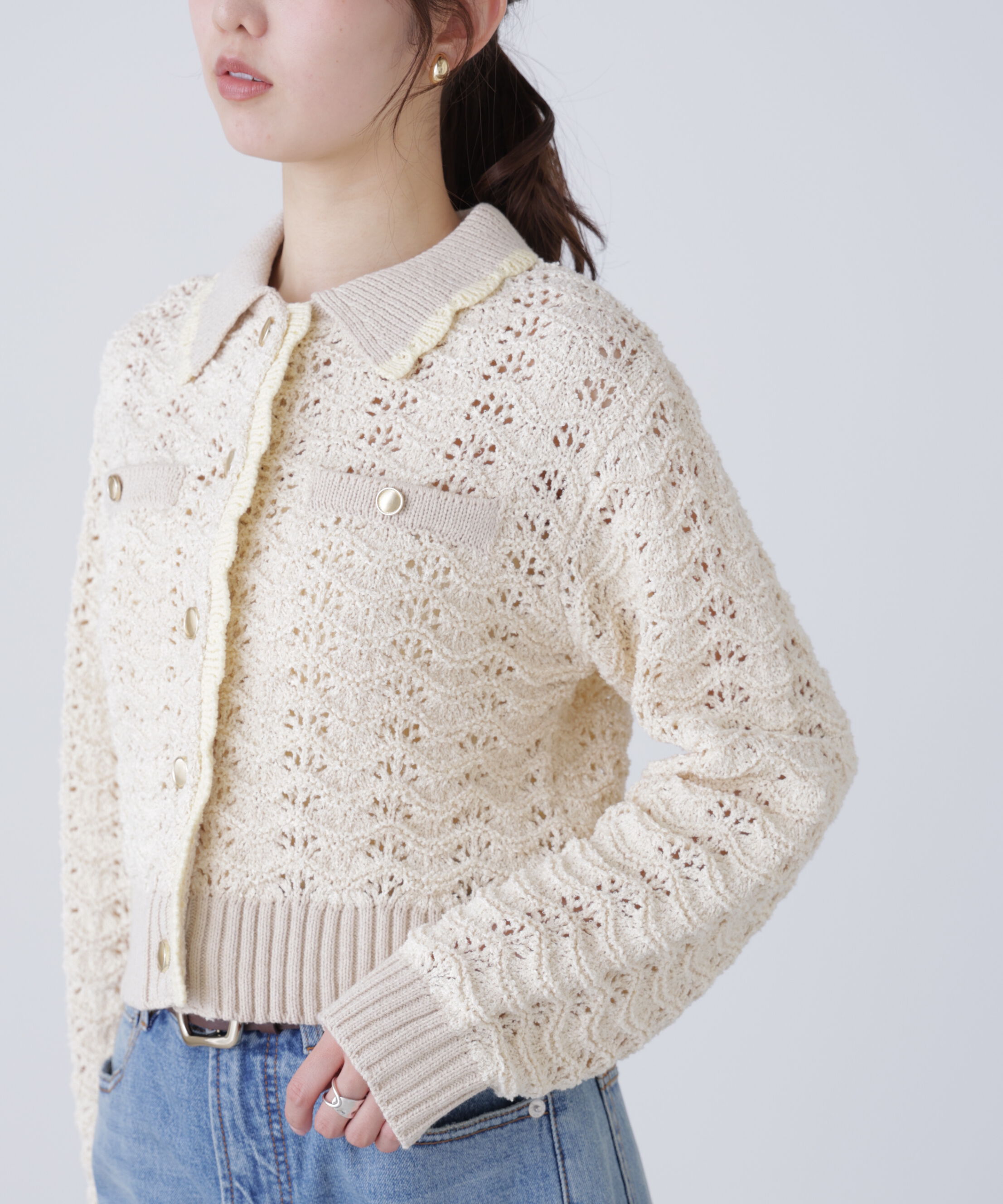  「ミニブークレツィードライク配色ニットカーディガン」|ニット・セーター|