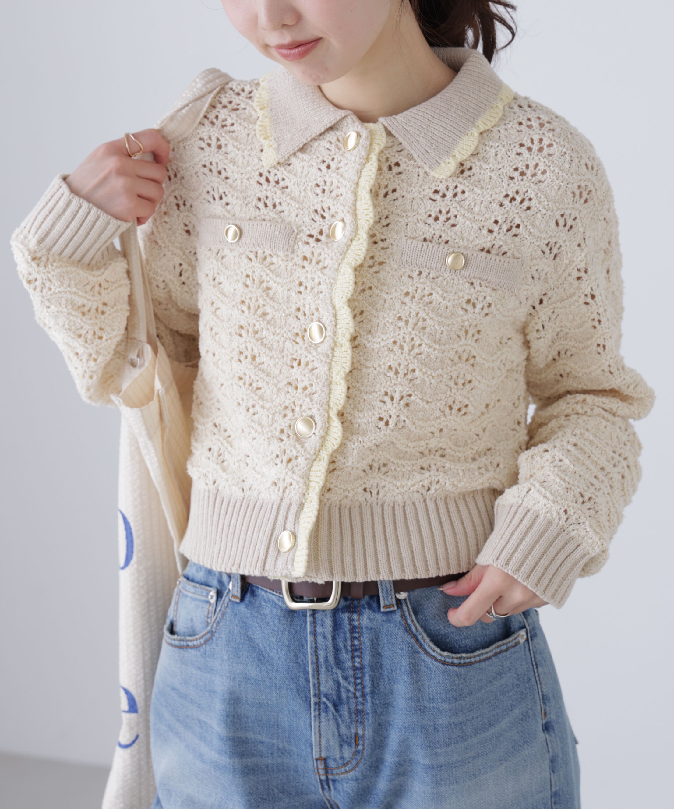  「ミニブークレツィードライク配色ニットカーディガン」|ニット・セーター|