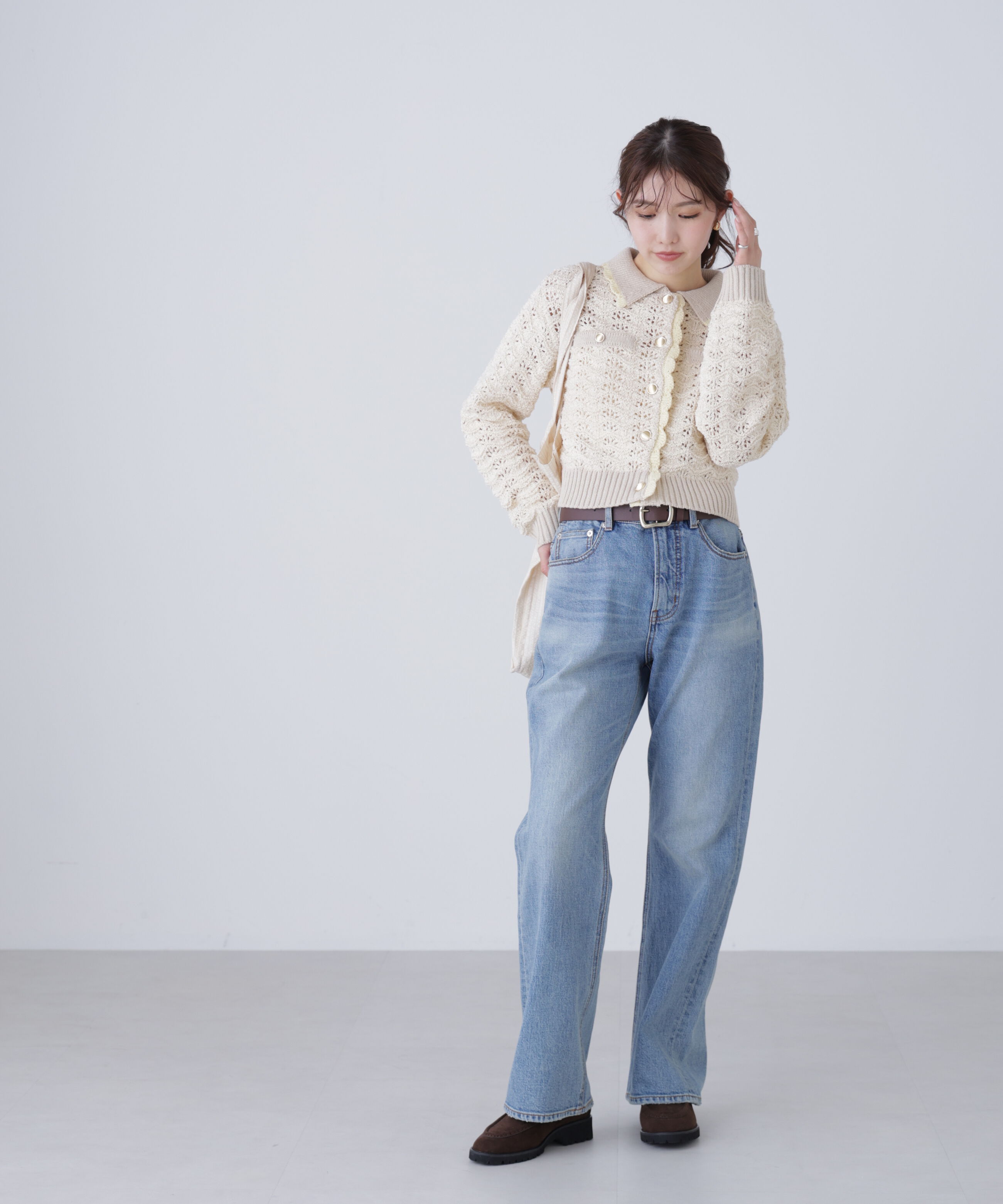  「ミニブークレツィードライク配色ニットカーディガン」|ニット・セーター|