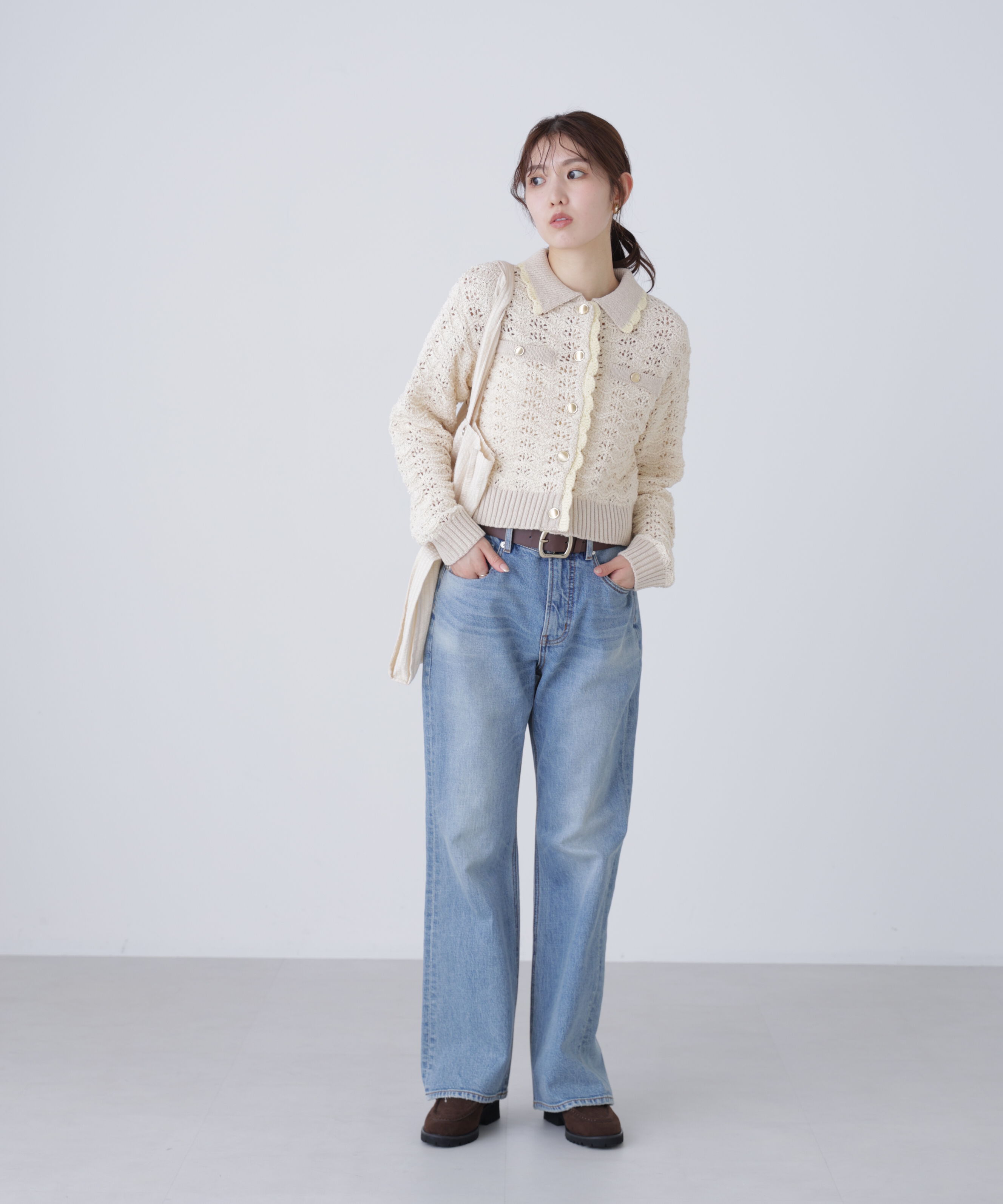  「ミニブークレツィードライク配色ニットカーディガン」|ニット・セーター|