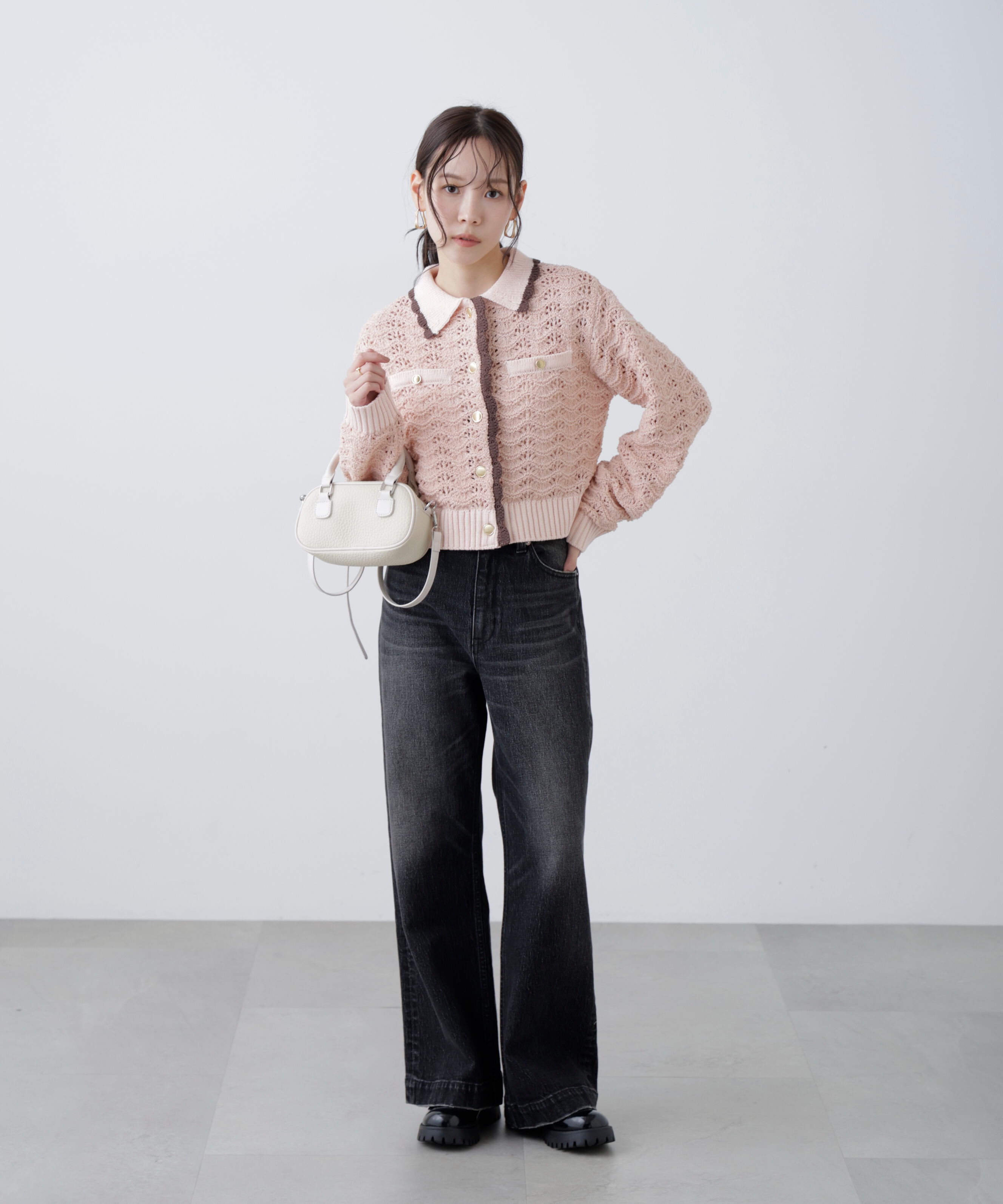  「ミニブークレツィードライク配色ニットカーディガン」|ニット・セーター|