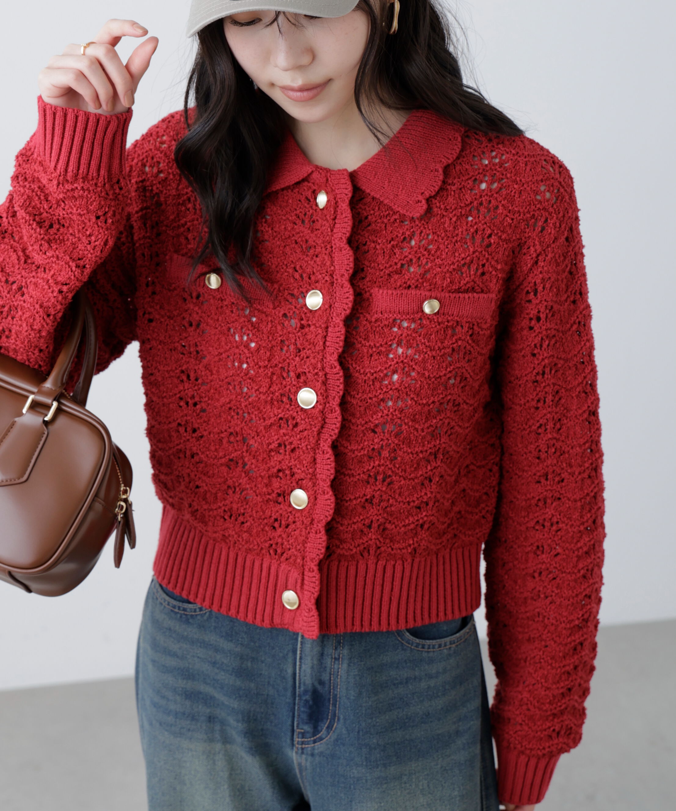  「ミニブークレツィードライク配色ニットカーディガン」|ニット・セーター|