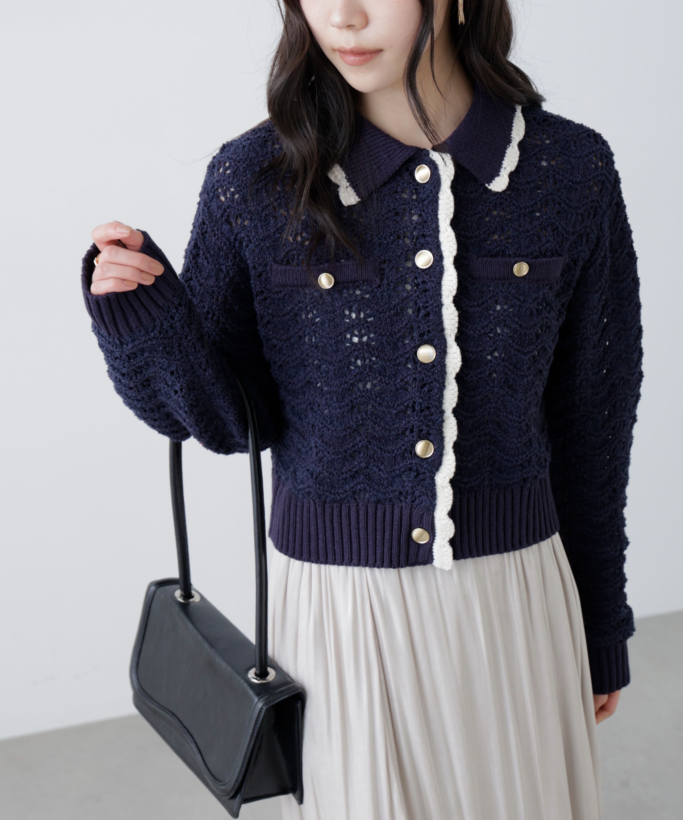  「ミニブークレツィードライク配色ニットカーディガン」|ニット・セーター|