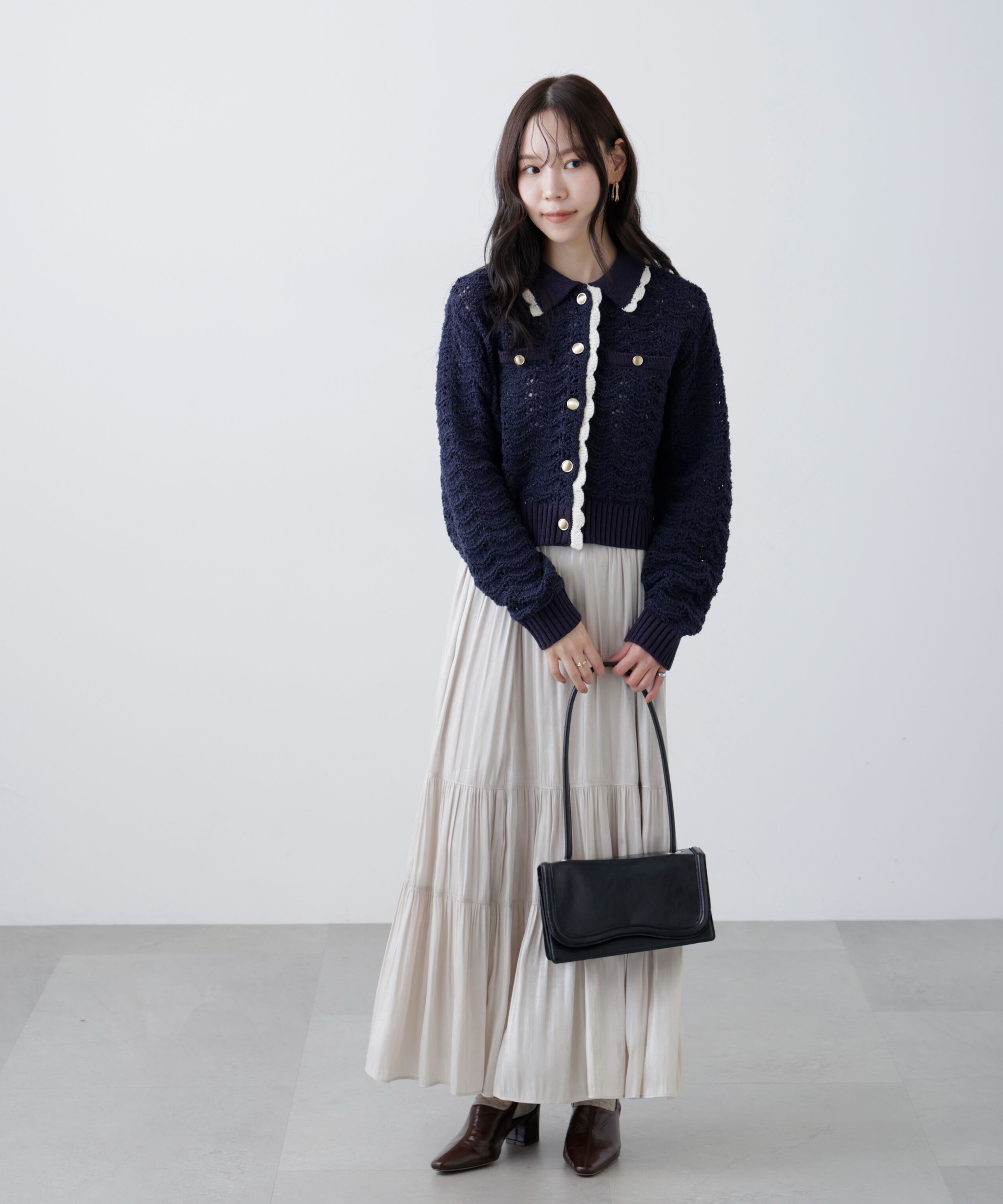  「ミニブークレツィードライク配色ニットカーディガン」|ニット・セーター|